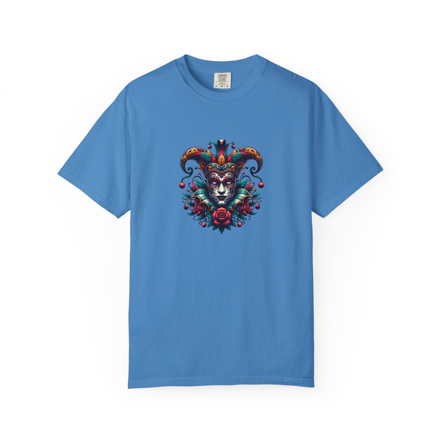 Vibrant Graphic Unisex T-Shirt with Floral Mask Design