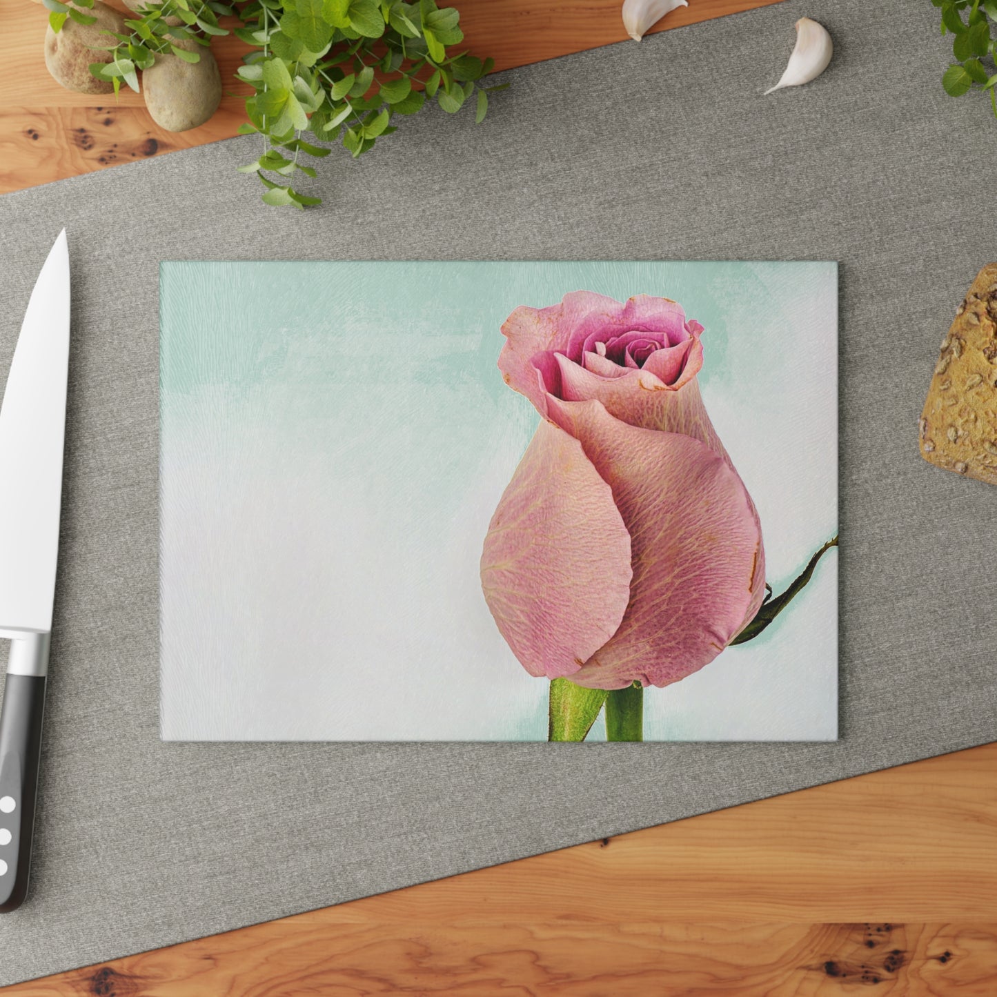 Elegant Floral Glass Cutting Board, Kitchen Decor, Unique Gift, Wedding Registry, Rose Design, Housewarming, Cooking