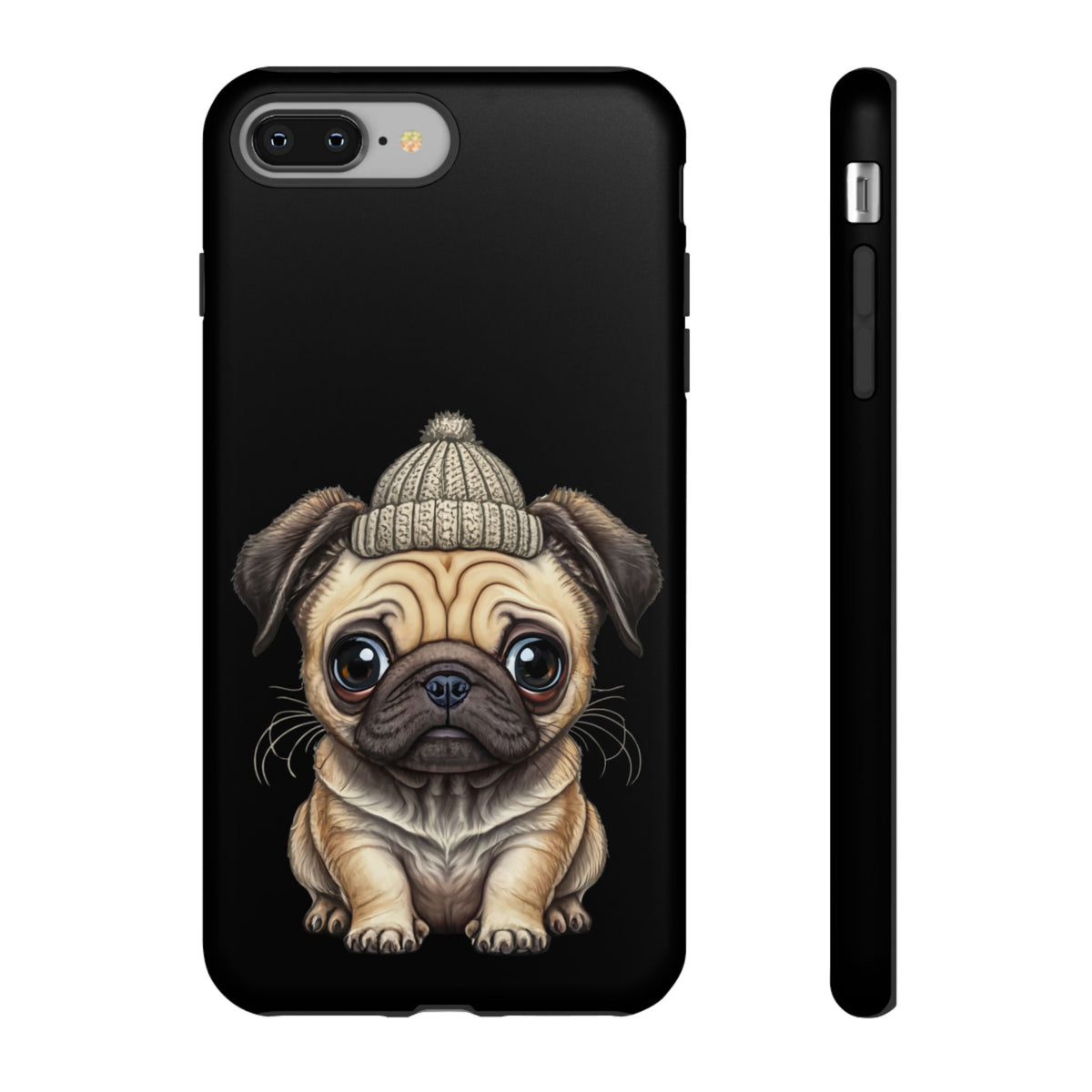 Pug Phone Case – Cute Pug Puppy Illustration on Black Tough Case