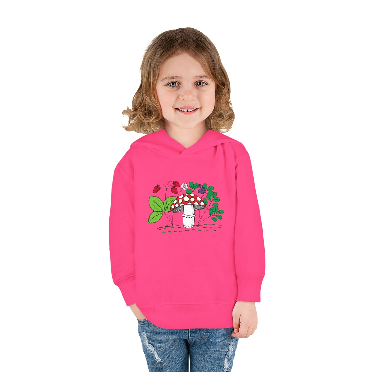 Whimsical Toddler Pullover Fleece Hoodie, Cute Sweater for Kids, Cozy Fall Fashion, Mushroom Design, Halloween Outfit, Gift for Toddlers