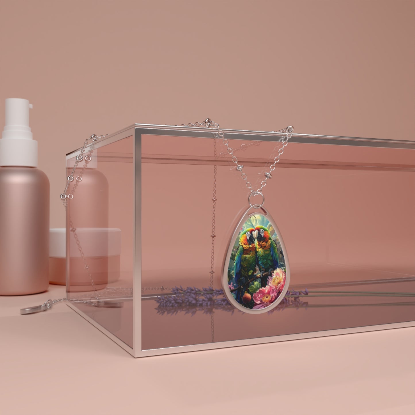 Vibrant Parrot Oval Necklace, Nature-Inspired Jewelry, Eco-Friendly Gift, Bohemian Pendant, Colorful Animal Necklace, Bird Lover Accessory