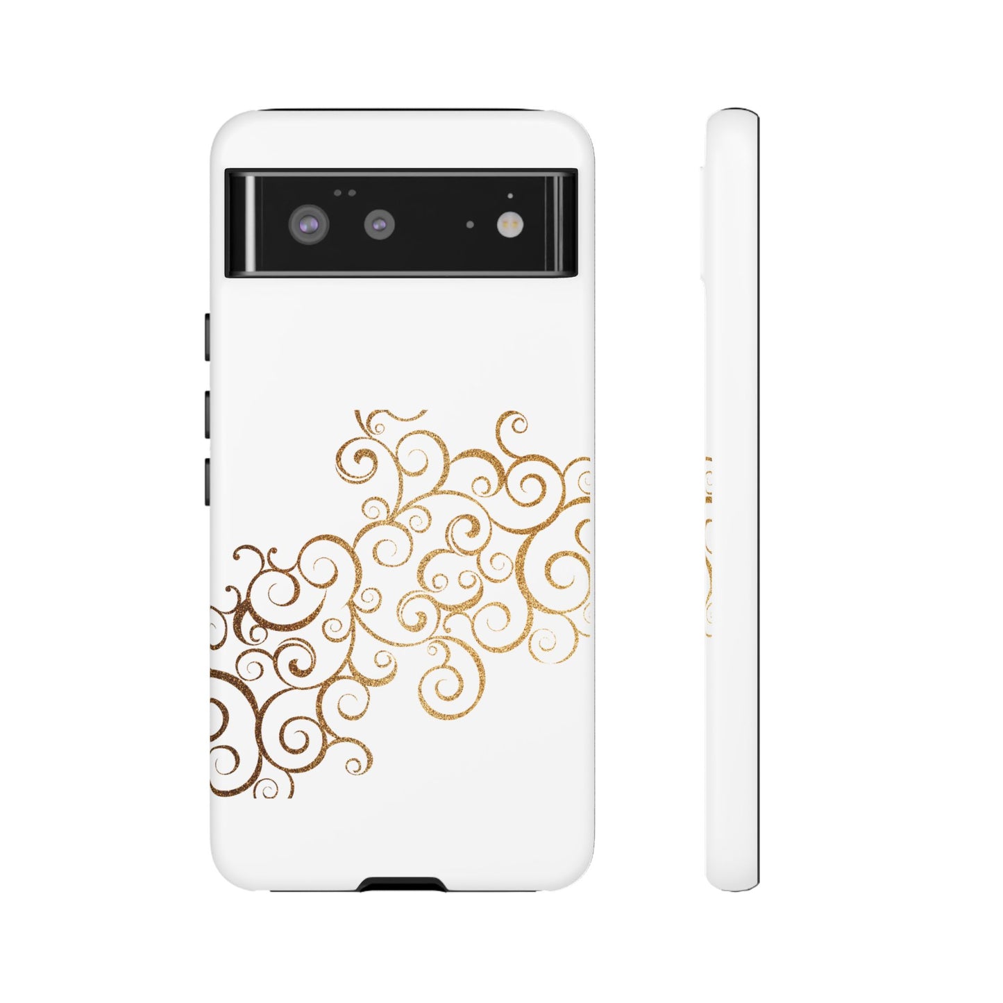 Elegant Floral Phone Case, Tough Cases, Gold Swirls, Stylish Protection, Trendy Gift, Chic Accessory