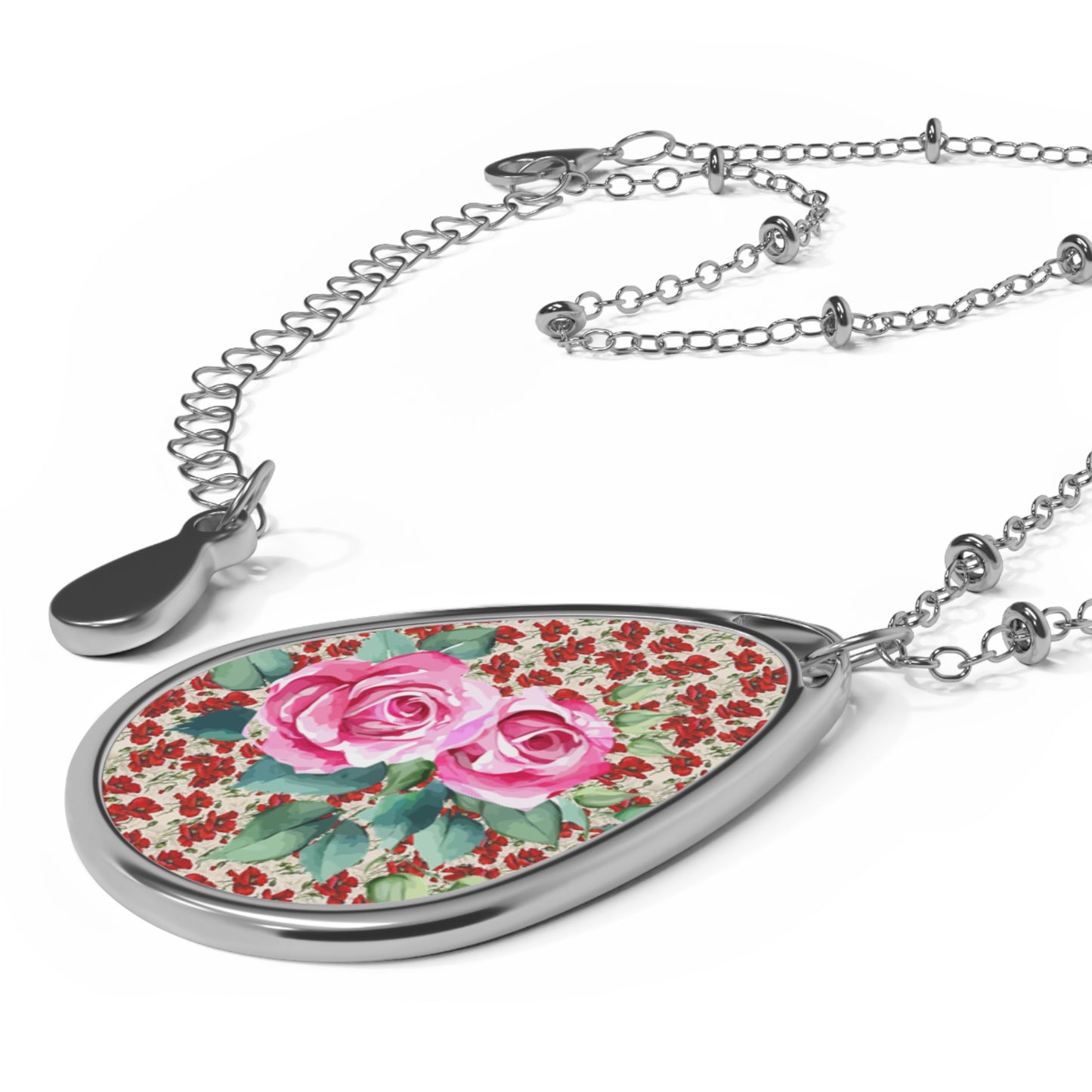 Romantic Floral Oval Necklace, Elegant Jewelry Gift, Vintage-Inspired Pendant, Mother's Day Accessory, Bridal Jewelry