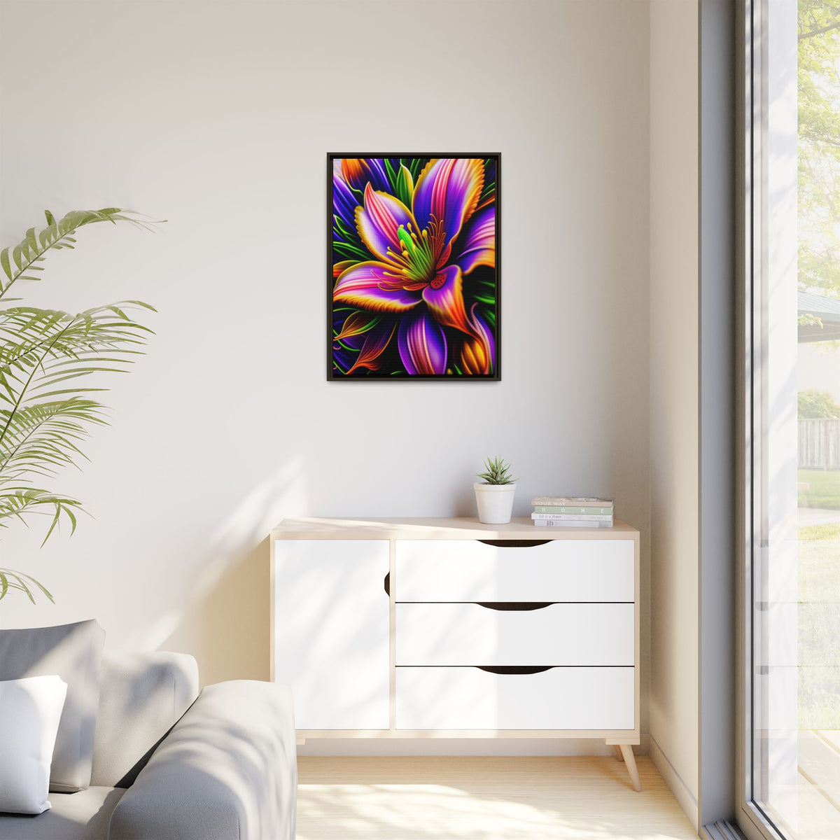 Vibrant Neon Floral Matte Canvas Print — Framed Wall Art