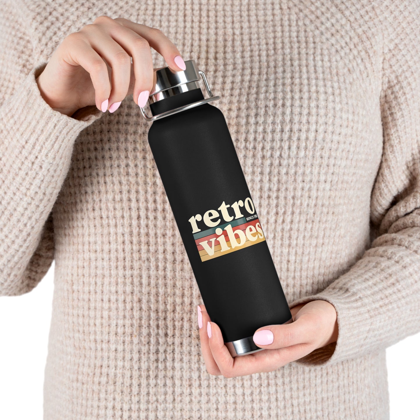 Retro Vibes Insulated Water Bottle, 22oz - Trendy Travel Flask, Stylish Hydration Gift for Fitness Lovers, Eco-Friendly Beverage Container