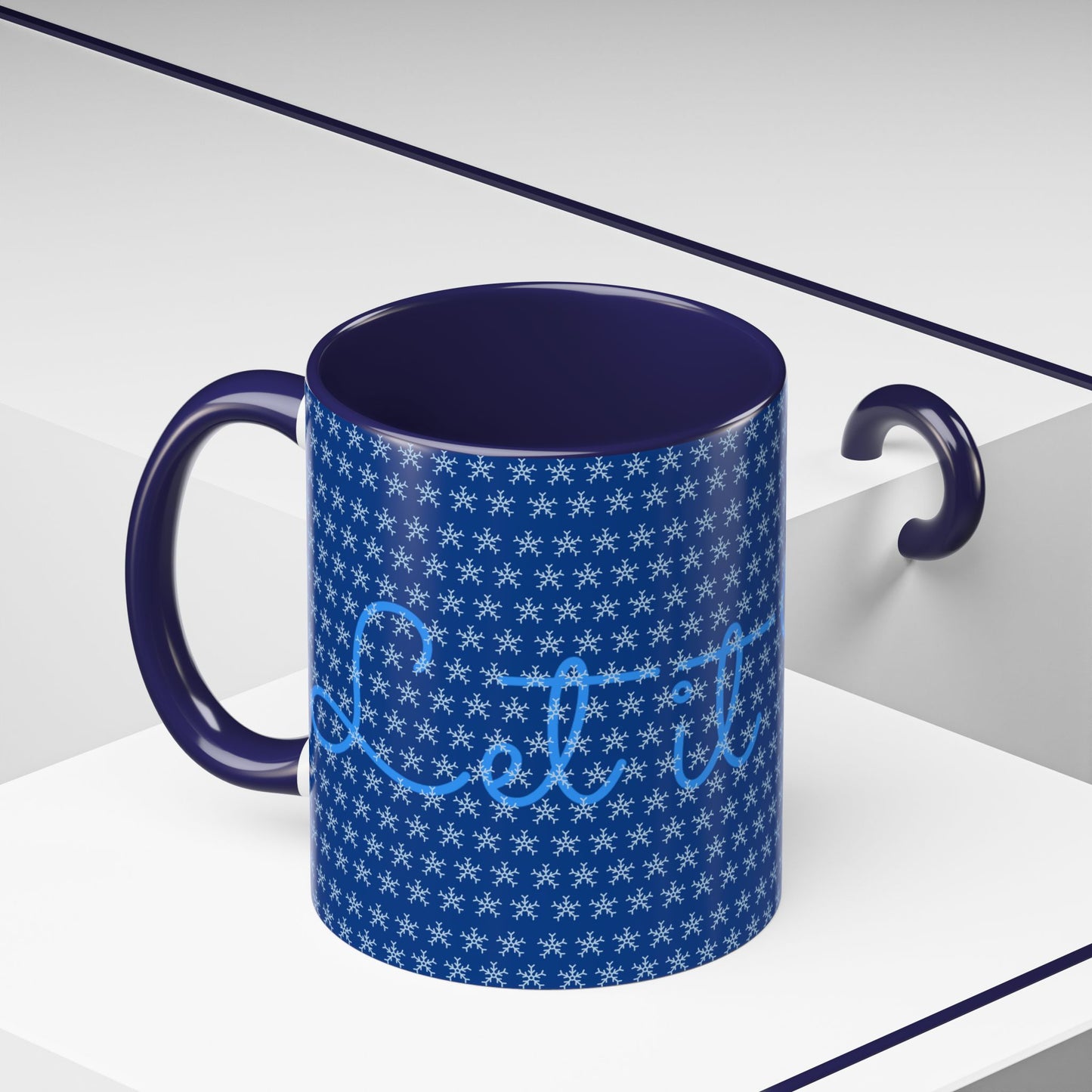 Snowy Night Accent Coffee Mug - Cozy Winter Drinkware, Seasonal Gifts, Holiday Décor, Comfortable Sipping, Blue Design