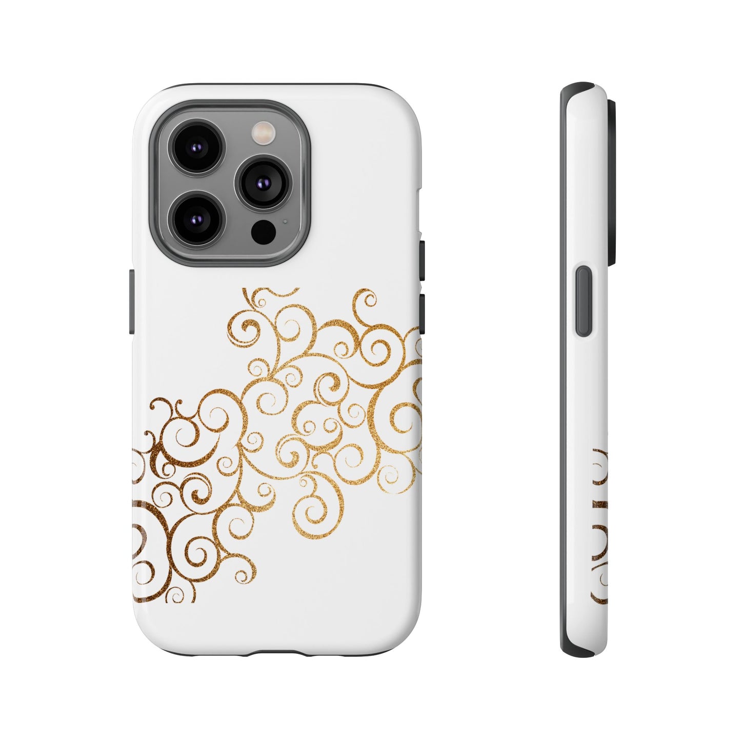 Elegant Floral Phone Case, Tough Cases, Gold Swirls, Stylish Protection, Trendy Gift, Chic Accessory