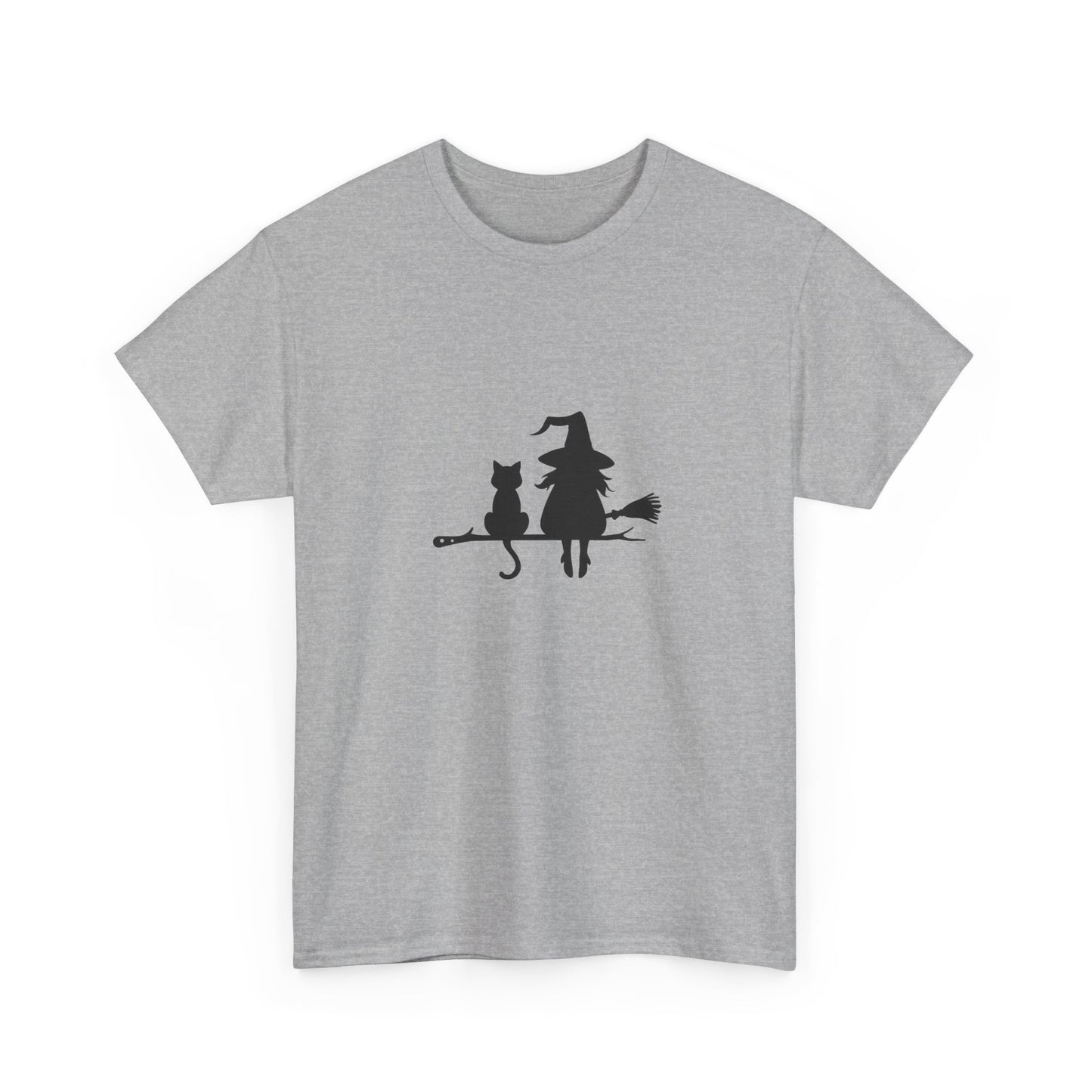 Witch and Cat Tee | Spooky Unisex Shirt for Halloween | Cute Witchwear for Cat Lovers | Fall Wardrobe Essential | Gift for Magical Friends