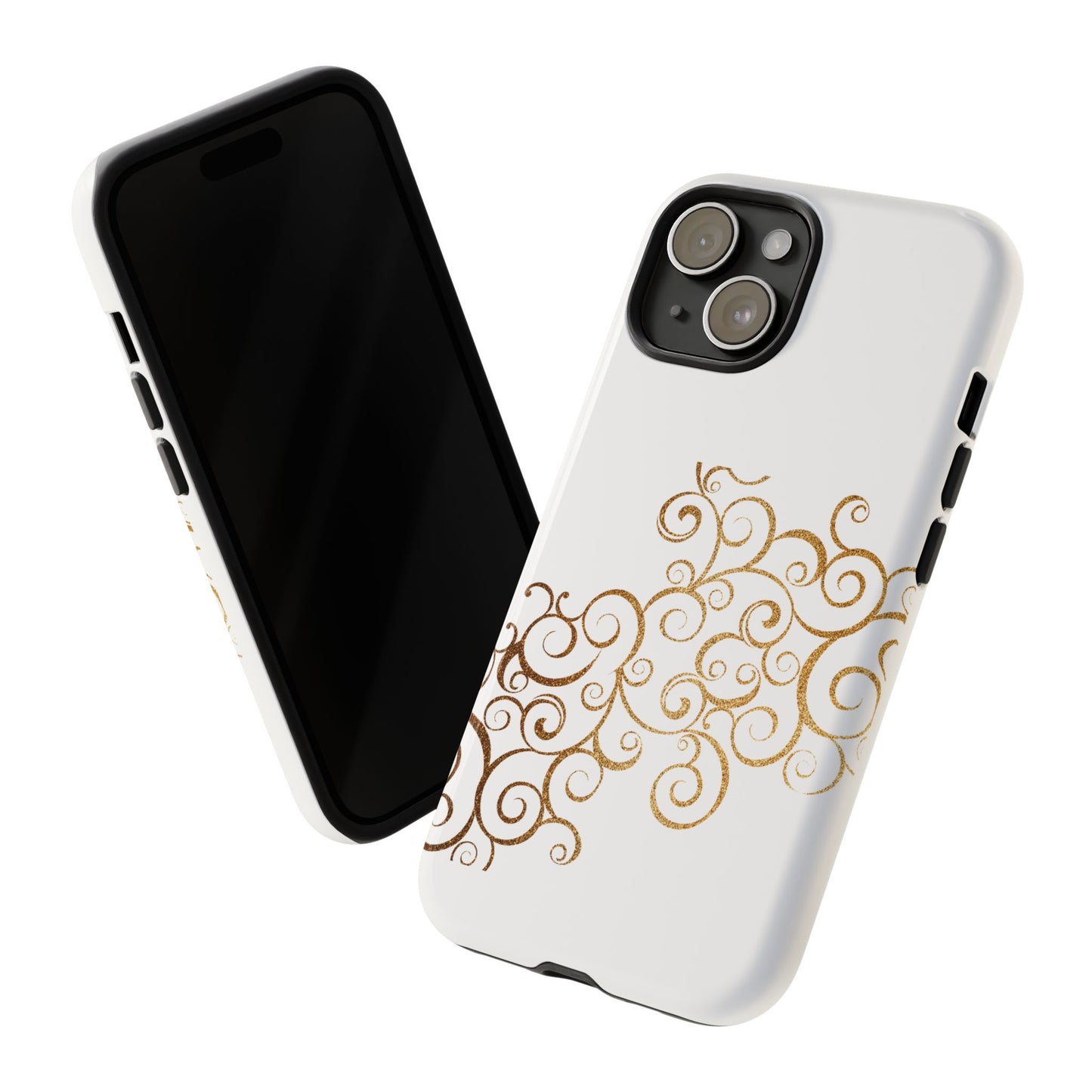 Elegant Floral Phone Case, Tough Cases, Gold Swirls, Stylish Protection, Trendy Gift, Chic Accessory