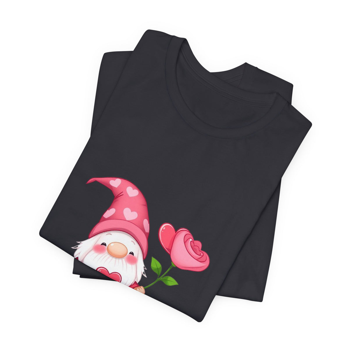 Valentine Gnome T‑Shirt — Cute Pink Gnome Holding Rose Tee