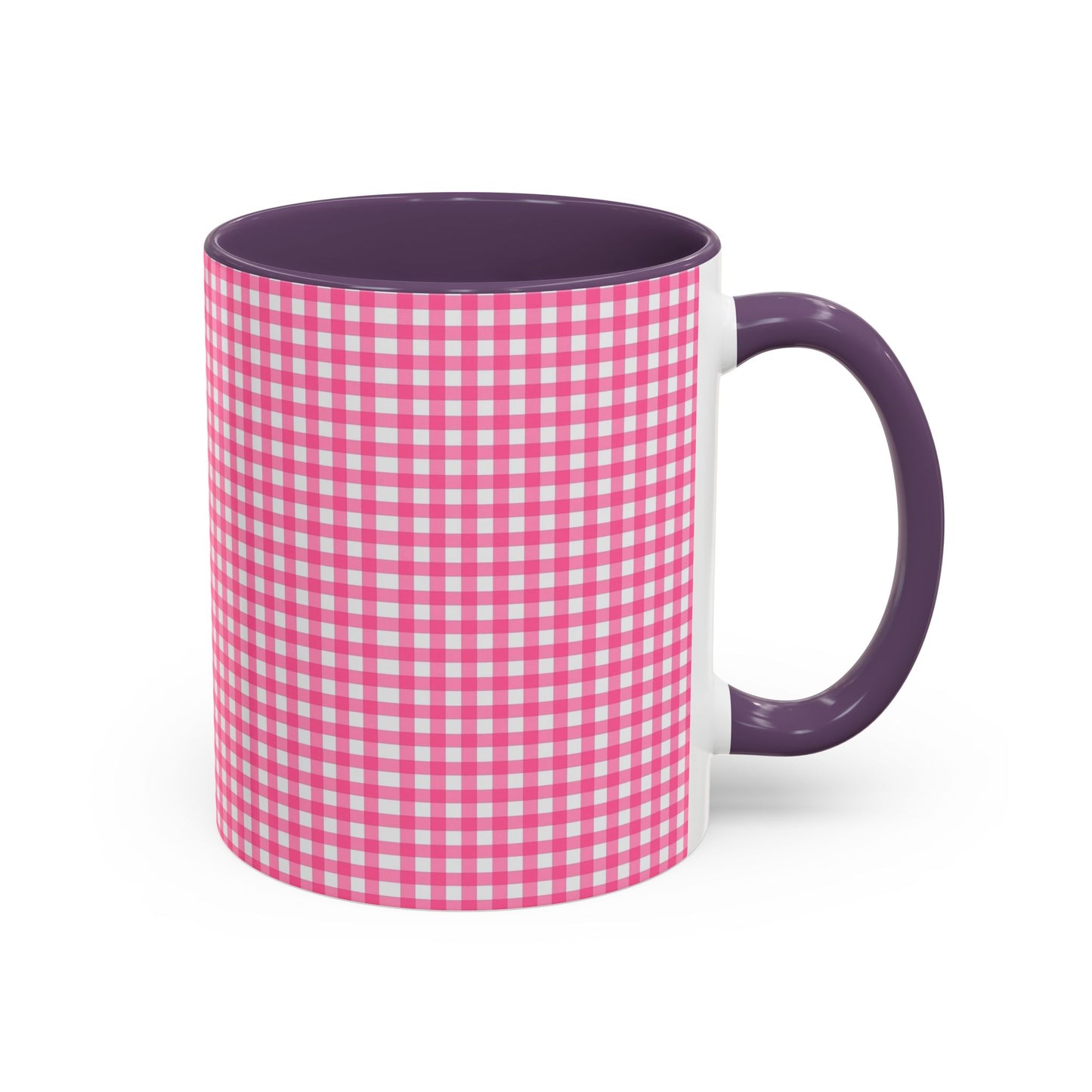 Pink Gingham Accent Coffee Mug, Cute Kitchen Decor, Gift for Coffee Lovers, Home Office Mug, Spring and Summer Vibes