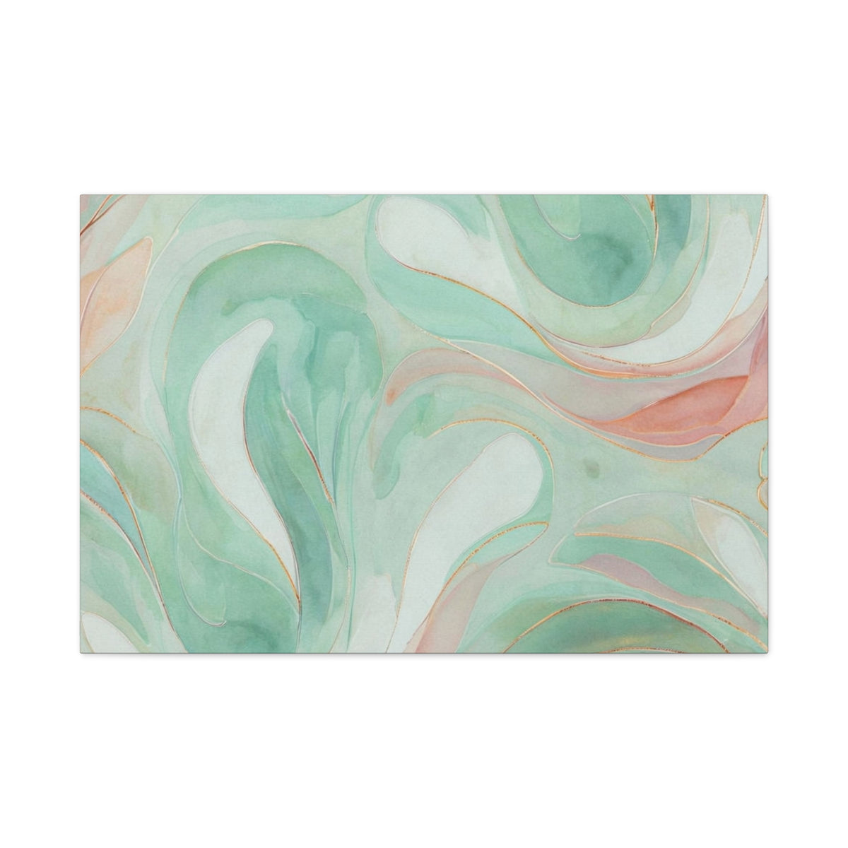 Abstract Green Marble Canvas Print — Teal & Coral Swirl Wall Art