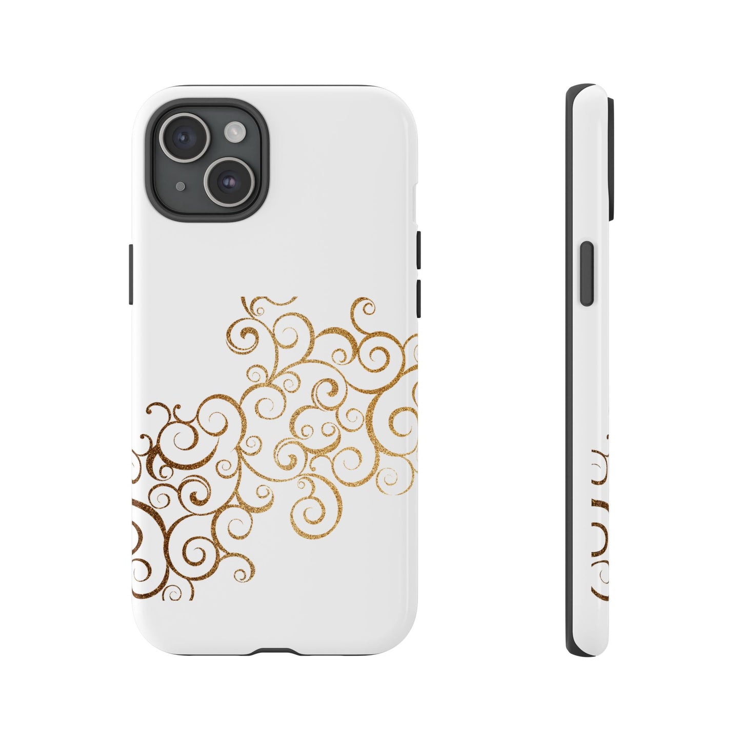 Elegant Floral Phone Case, Tough Cases, Gold Swirls, Stylish Protection, Trendy Gift, Chic Accessory