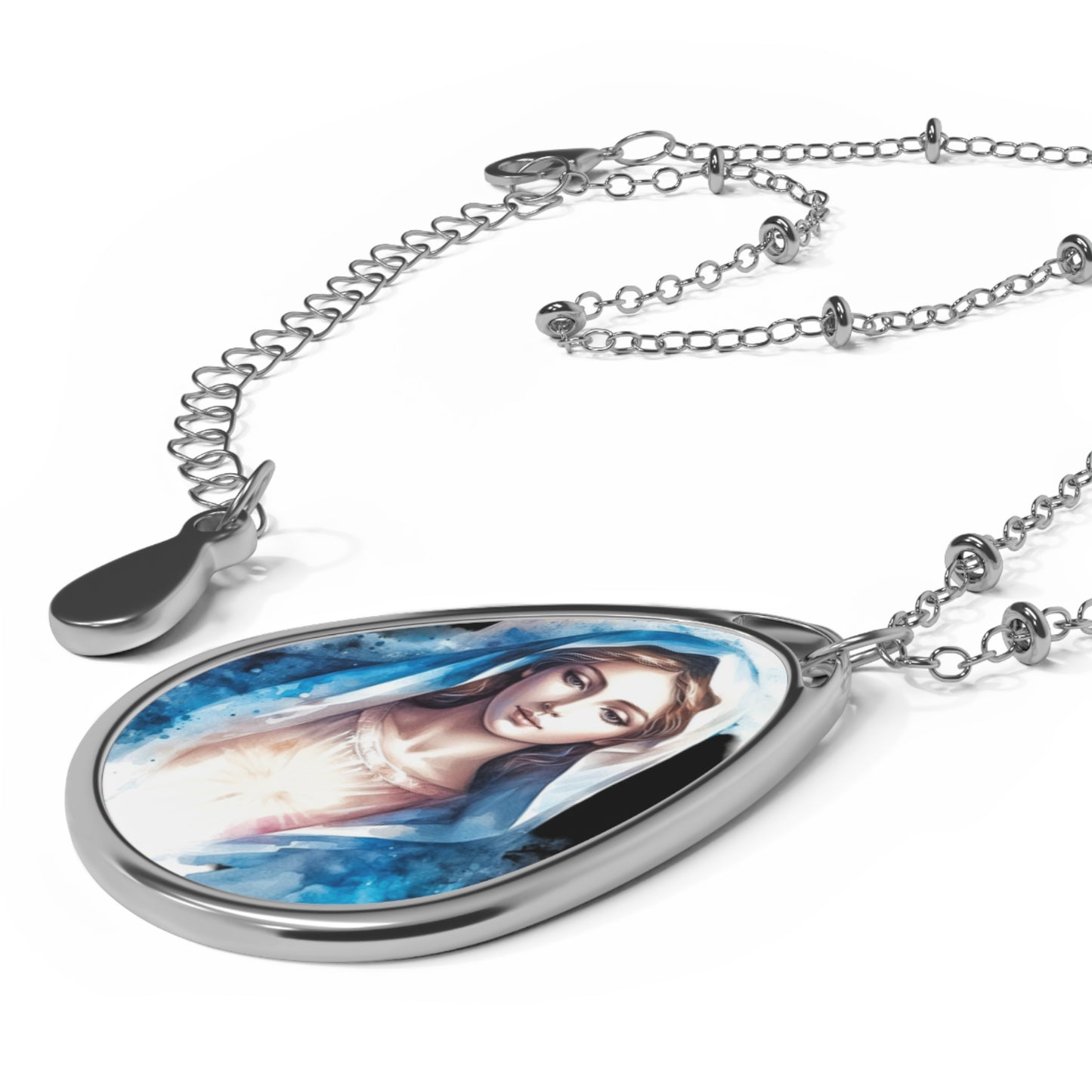Virgin Mary Oval Necklace, Religious Jewelry, Faith Pendant, Art Necklace, Spiritual Gift, Catholic Gift, Nature-Inspired Style