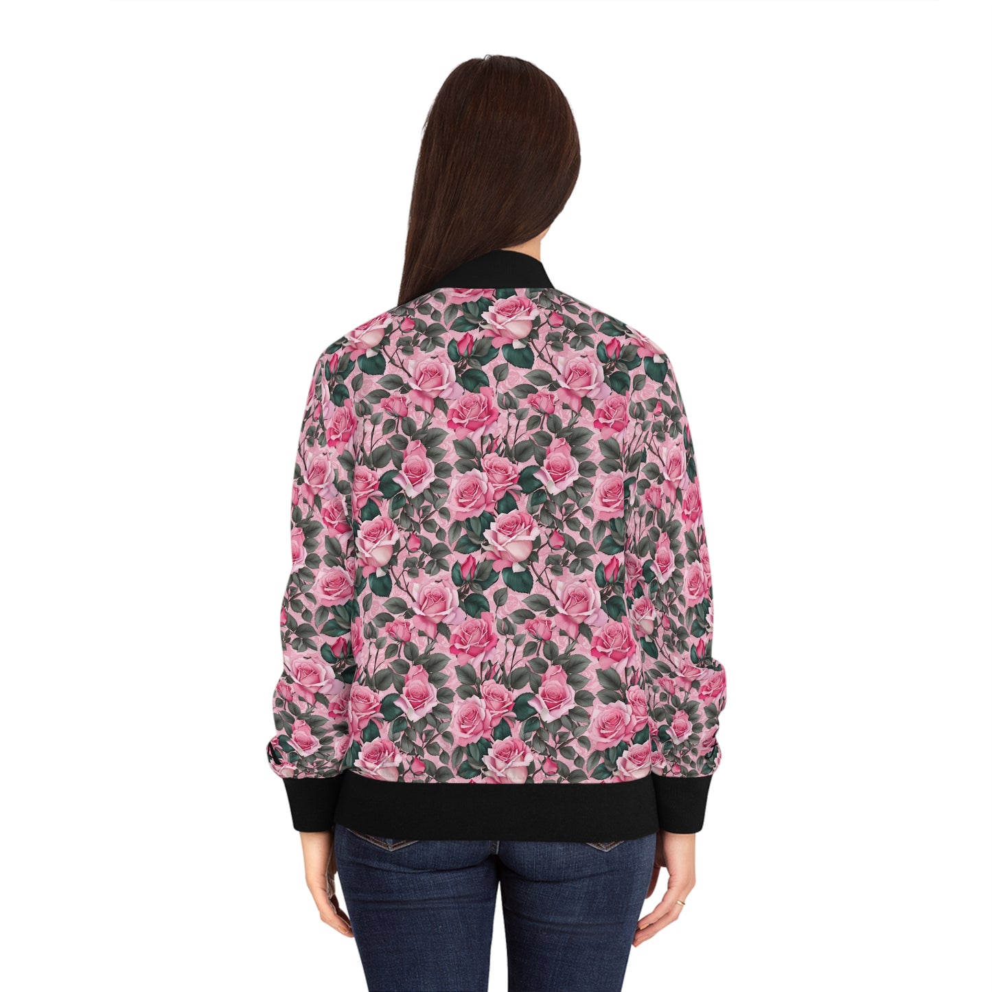 Floral Women's Bomber Jacket - Letter A Stylish Outerwear for All Seasons, Trendy Spring Fashion