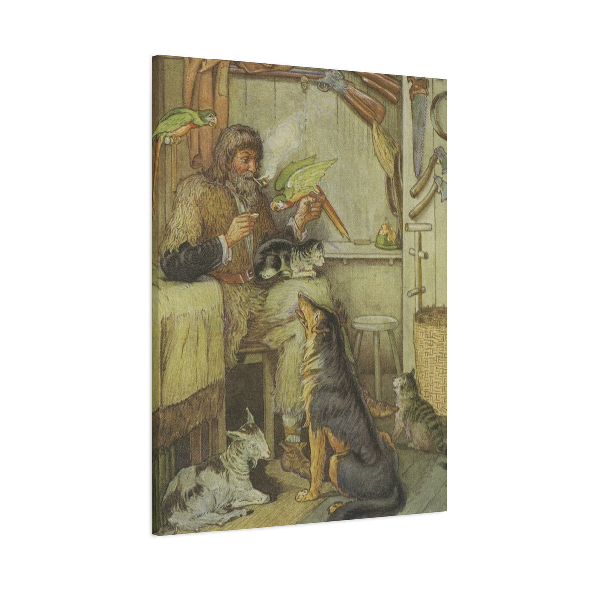 Vintage Cottage Animal Illustration Matte Canvas Print