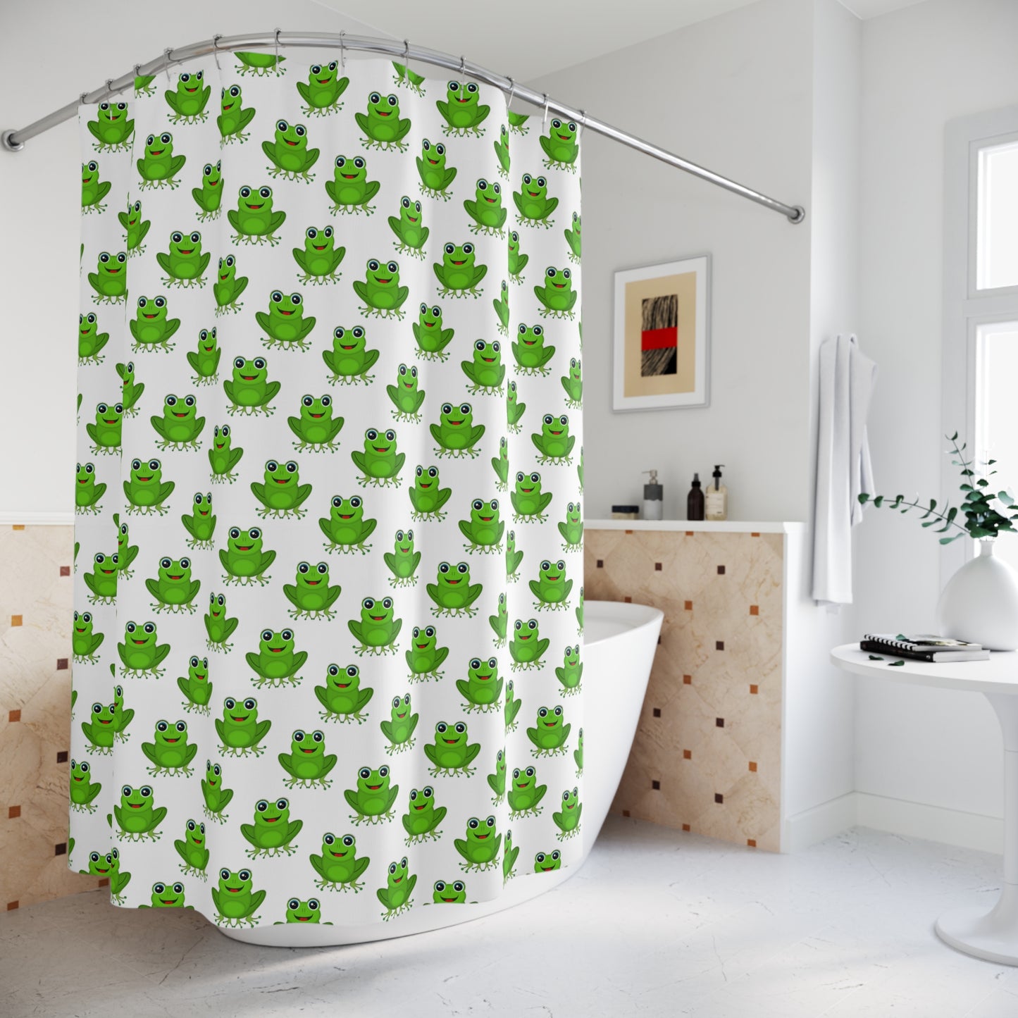 Cheerful Frog Shower Curtain | Cute Bathroom Decor, Frog Lovers Gift, Fun Home Accessory, Kids Bathroom, Unique Gift Idea
