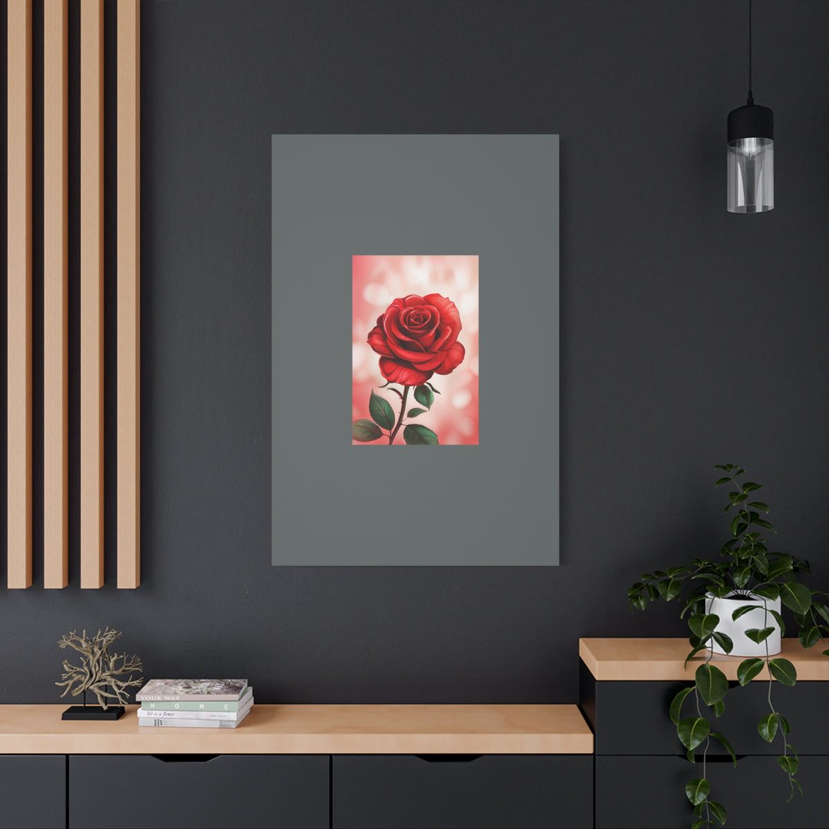 Red Rose Vertical Matte Canvas Print — Romantic Floral Wall Art