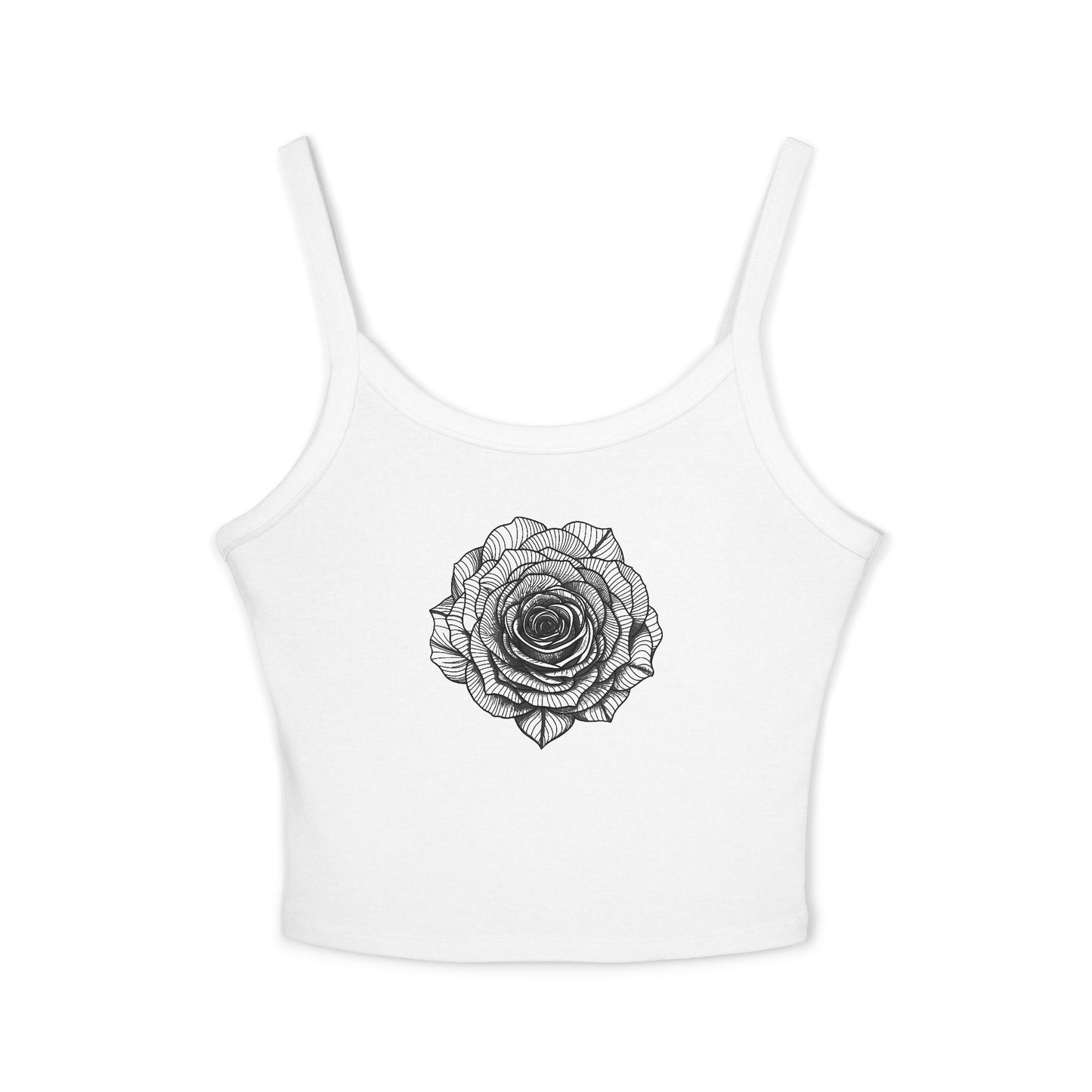 Chic Women's Spaghetti Strap Tank Top with Black Lace Rose Design, Casual Summer Wear, Festival Top, Gift for Her, Layering Essential