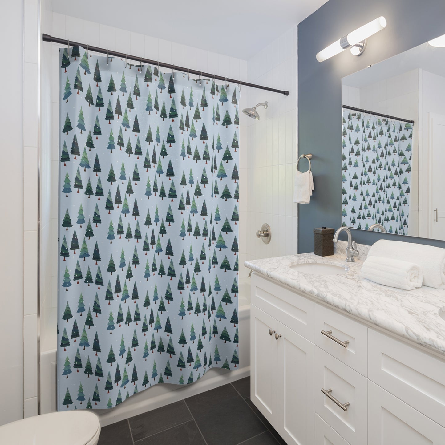 Winter Tree Shower Curtain, Christmas Decor, Bathroom Accessories, Holiday Gift, Nature-Inspired Bathroom