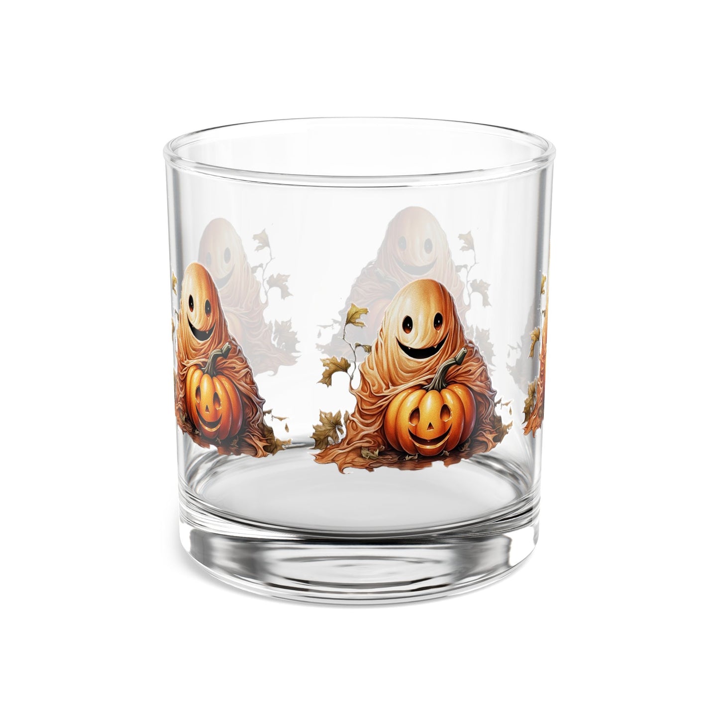 Halloween Ghost Rocks Glass - Cute Pumpkin Design, 10oz Whiskey Glass, Fall Decor, Autumn Gift, Spooky Home Bar