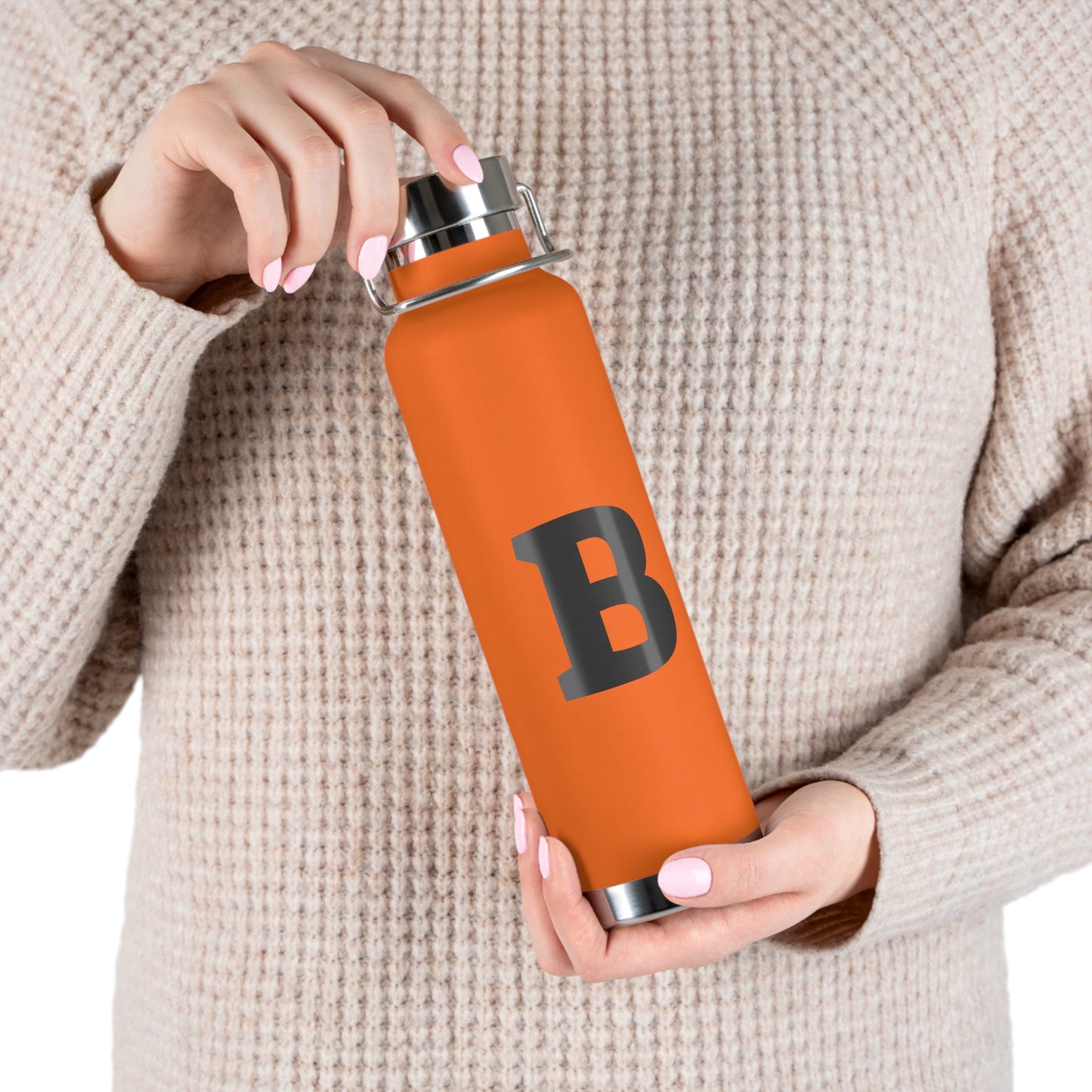 Personalized Copper Insulated Water Bottle, 22oz - "B" Custom Monogram, Travel Mug, Fitness Bottle, Hydration Gift, Eco-Friendly