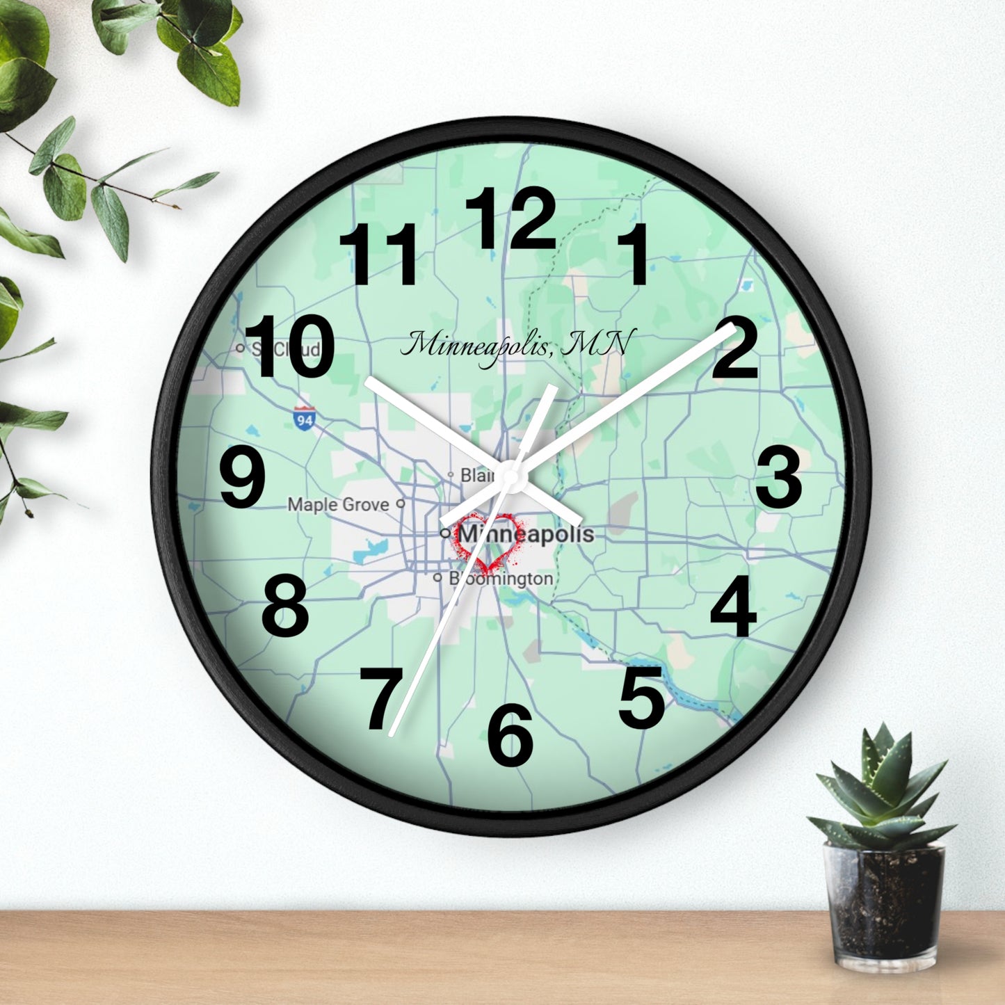 Personalized Map Wall Clock, Custom Home Decor, Minneapolis Gift, Modern Clock, Unique Housewarming, Wall Art, Office Decor