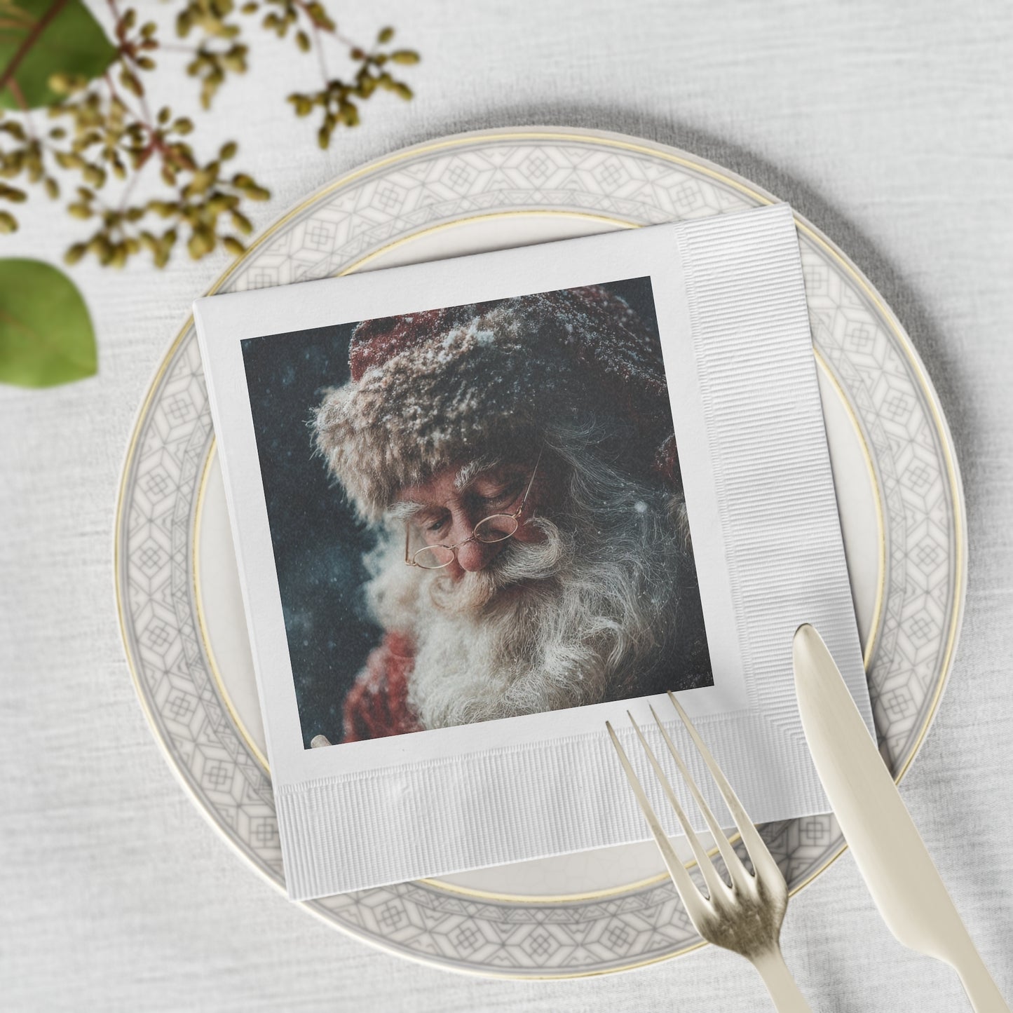 White Coined Napkins- Santa