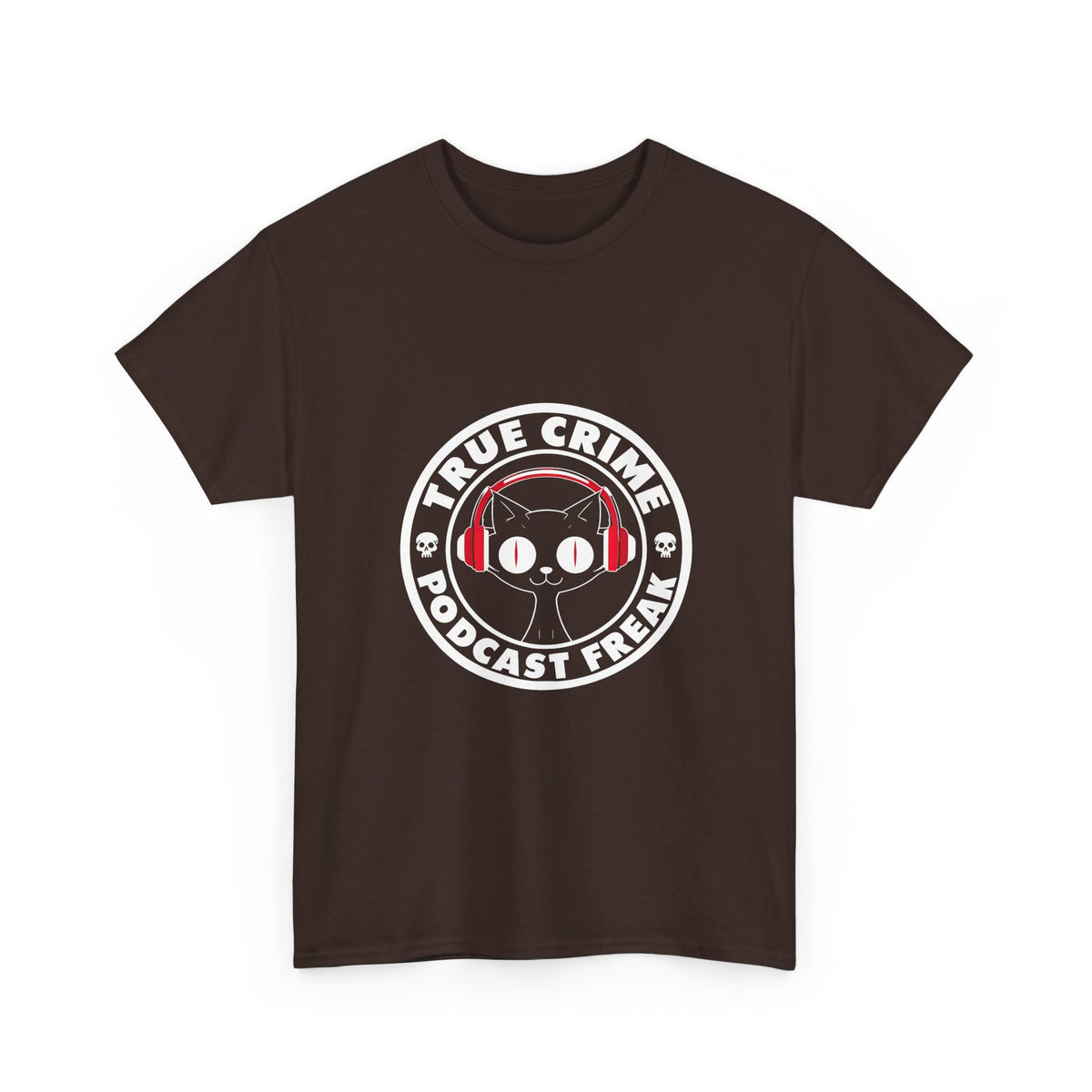 True Crime Podcast Tee — Cat with Headphones Logo