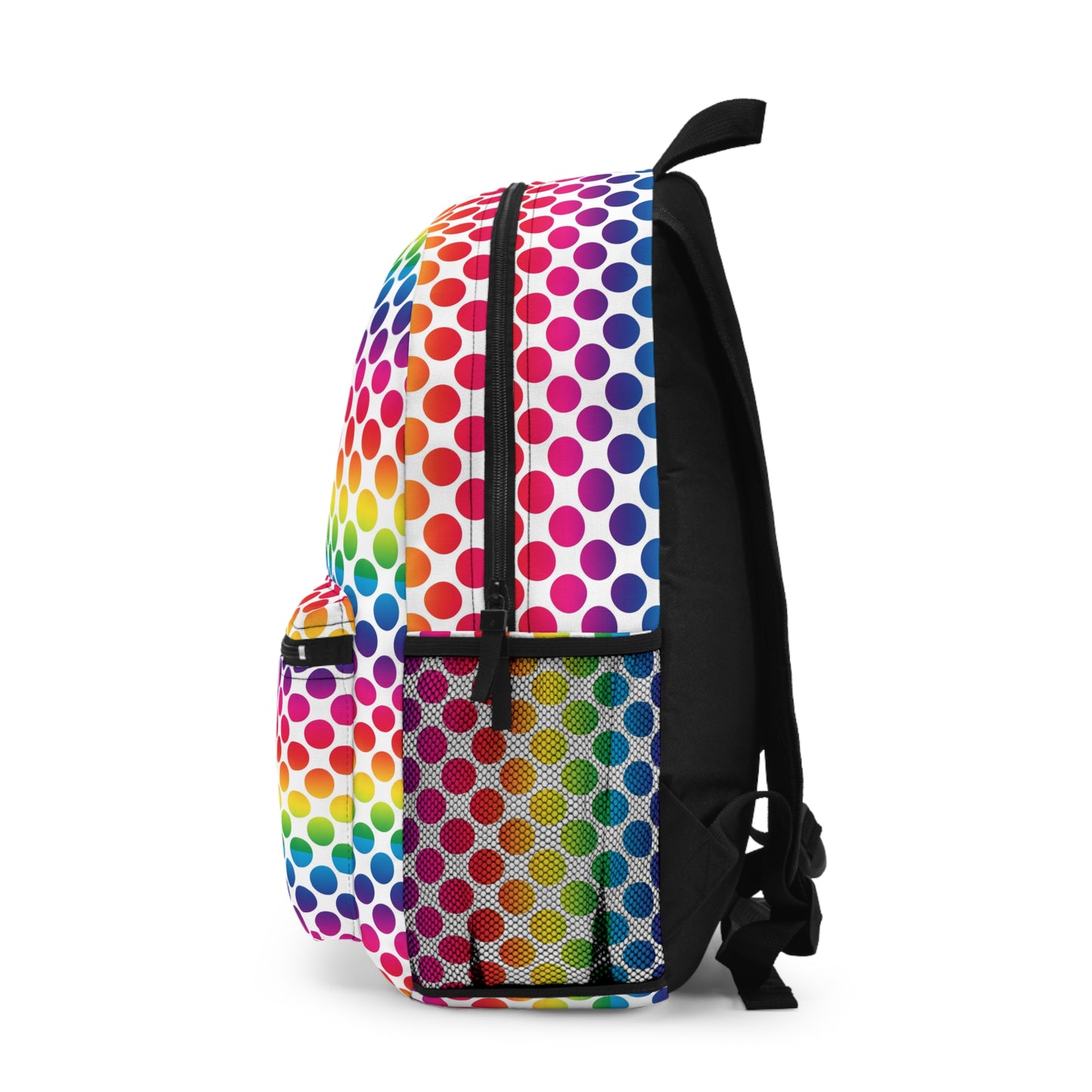 Vibrant Rainbow Polka Dot Backpack, Colorful School Bag, Fun Travel Backpack, Kids' Backpack, Retro Style Bag