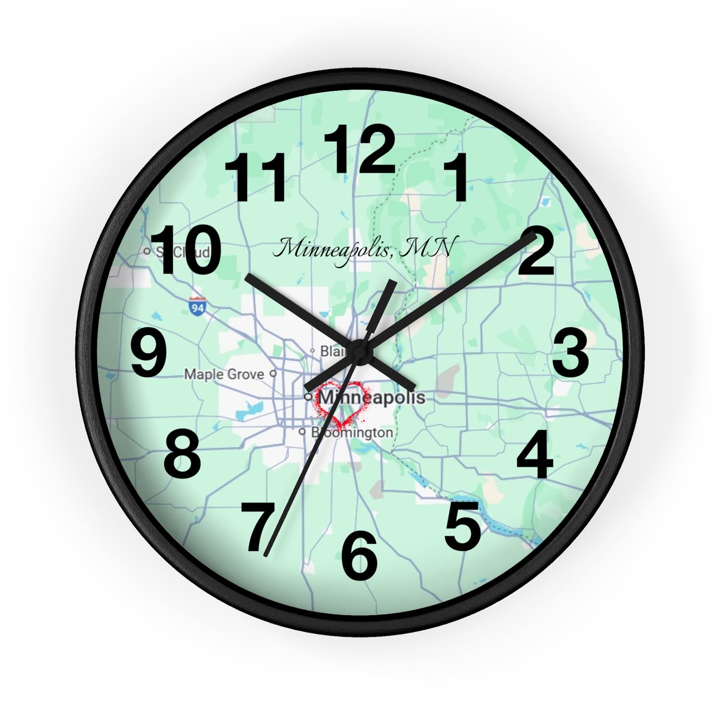 Personalized Map Wall Clock, Custom Home Decor, Minneapolis Gift, Modern Clock, Unique Housewarming, Wall Art, Office Decor
