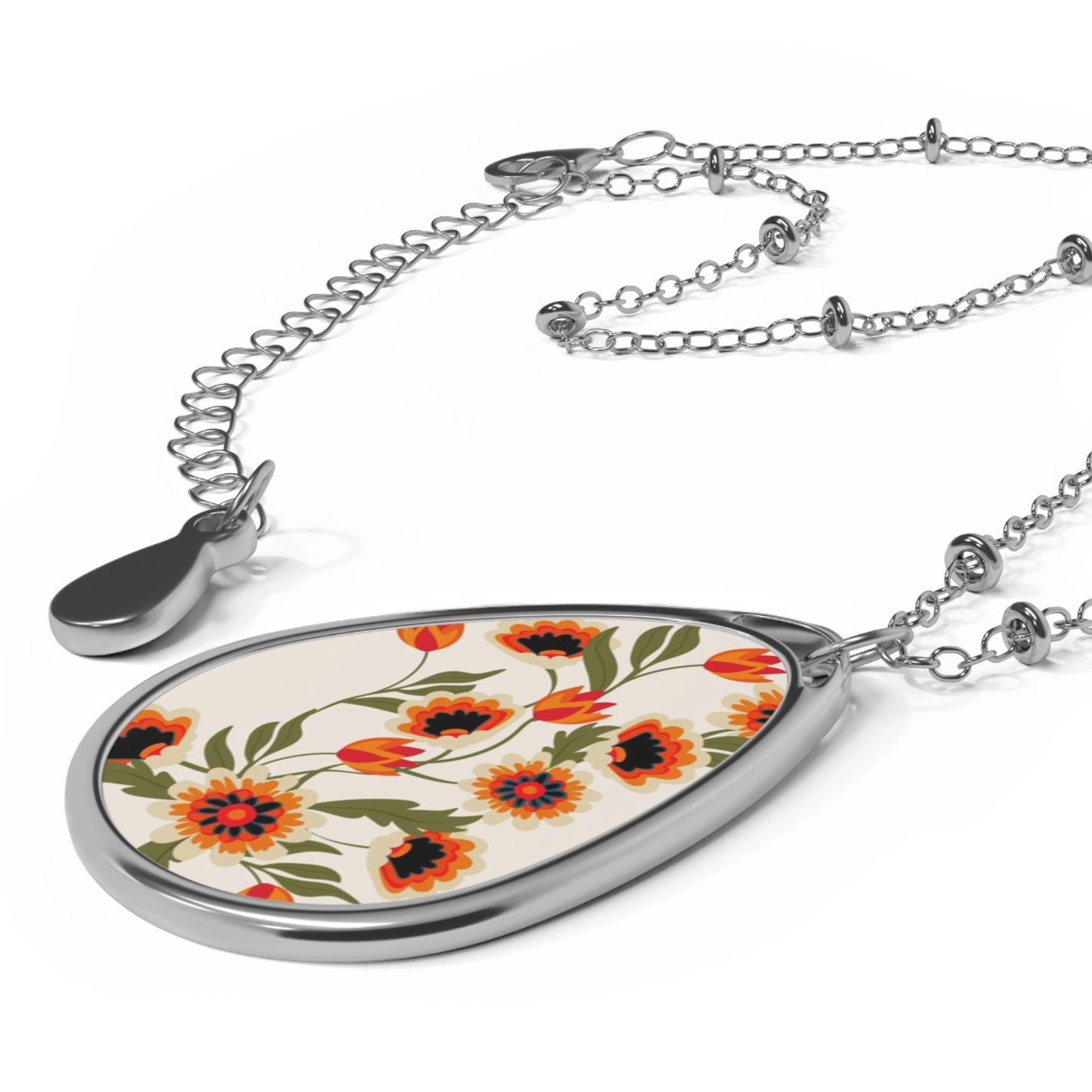 Floral Oval Necklace, Boho Jewelry, Gift for Her, Unique Pendant, Everyday Accessory, Nature Inspired Necklace
