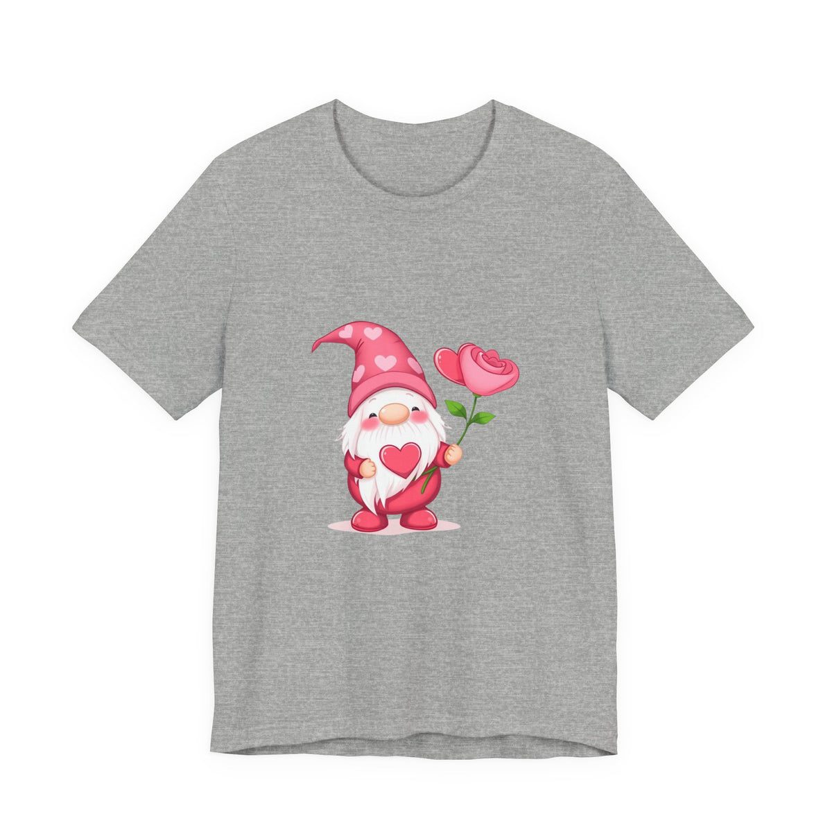 Valentine Gnome T‑Shirt — Cute Pink Gnome Holding Rose Tee