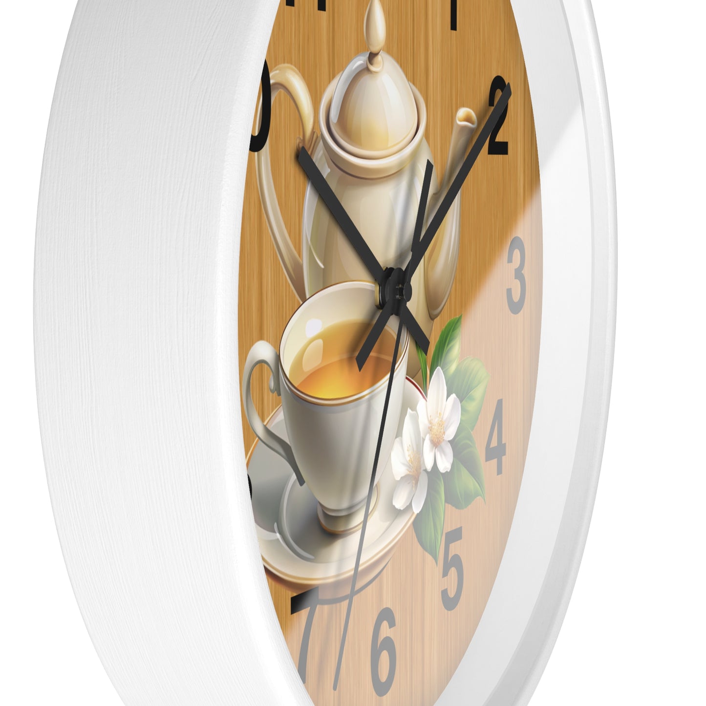 Tea Time Wall Clock, Rustic Kitchen Decor, Gift for Tea Lovers, Home Office Accent, Floral Design