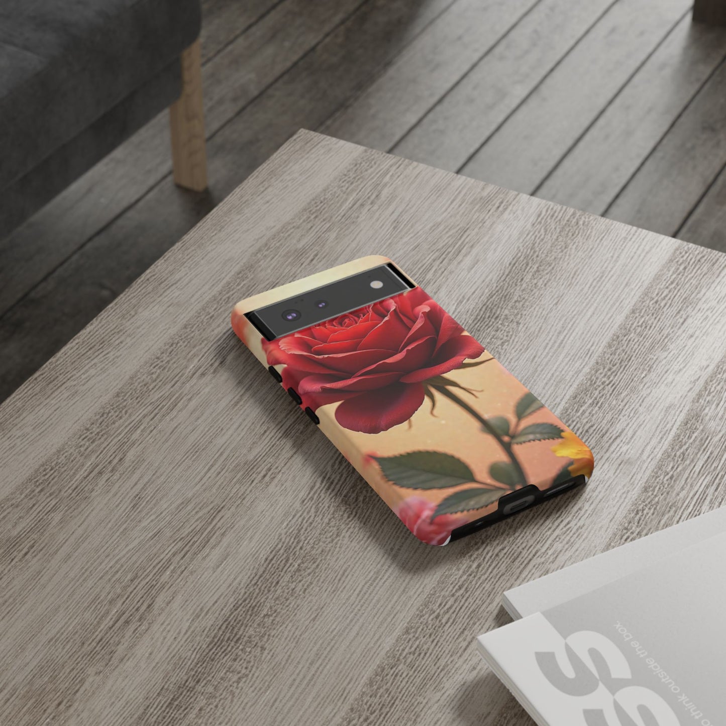 Floral Phone Case with Red Rose Design, Tough Phone Cover, Flower Print, Gift for Her, Stylish Accessory, Floral Aesthetic