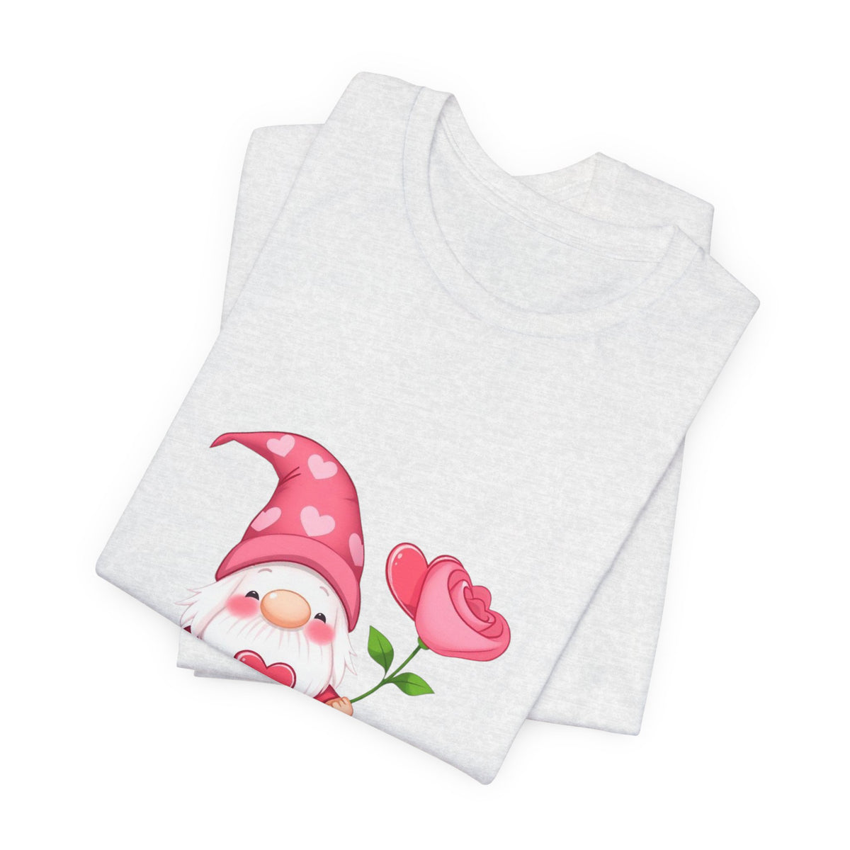 Valentine Gnome T‑Shirt — Cute Pink Gnome Holding Rose Tee