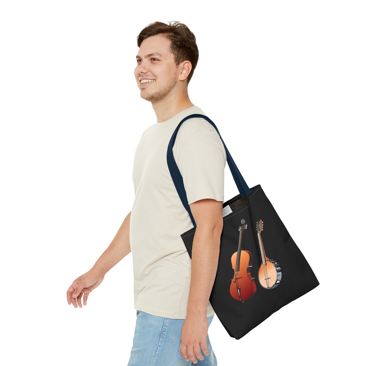 Musical Instruments Tote Bag, Music Lover Gift, Banjo and Cello Design, Stylish Grocery Tote, Concert Bag, Eco-Friendly Carryall