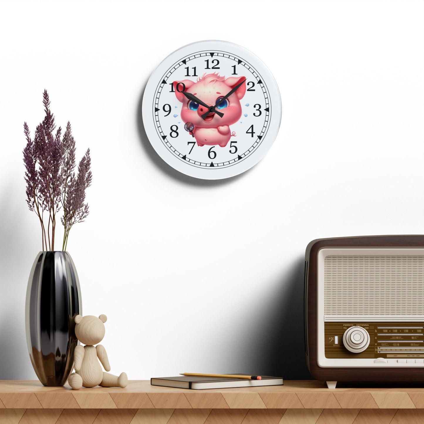 Cute Cartoon Acrylic Wall Clock, Adorable Decor for Kids Room, Fun Wall Art, Gift for Birthdays and Holidays, Nursery Wall Clock