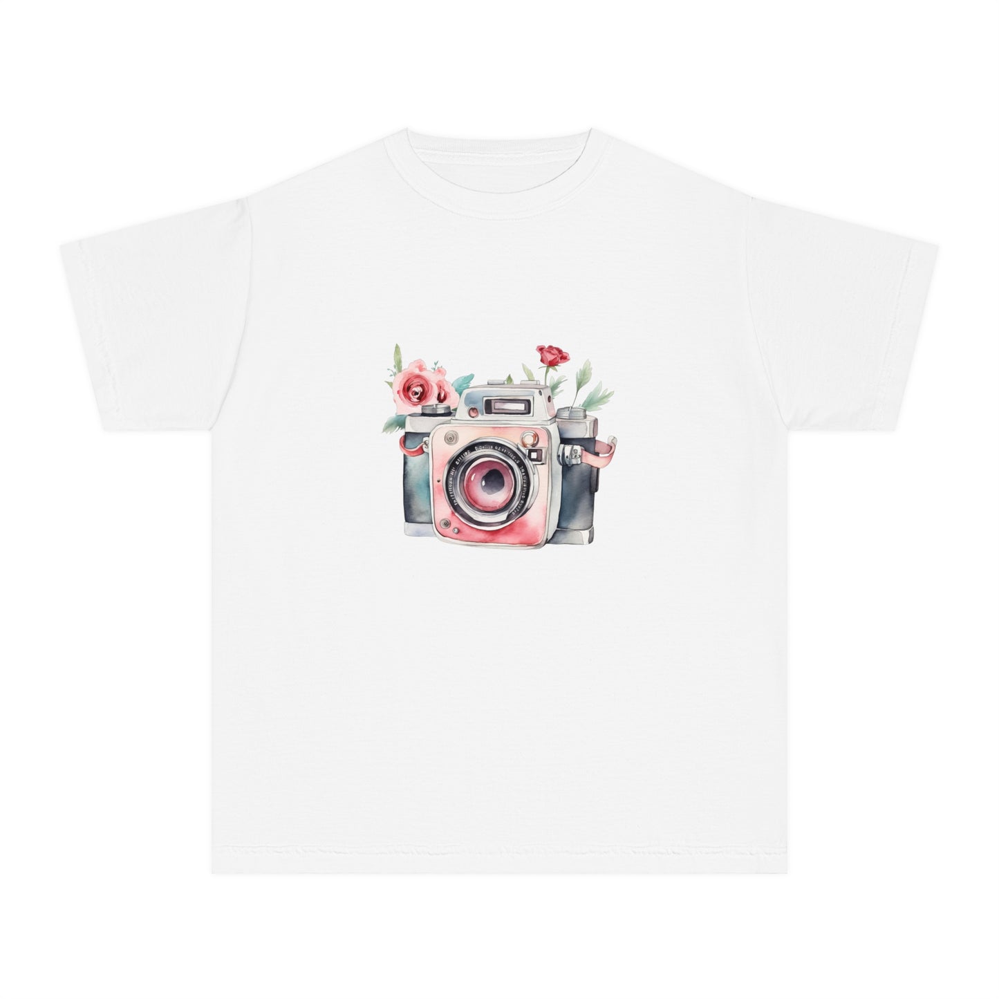 Floral Camera Youth Tee, Cute Teen Shirt, Photography Lover Gift, Artistic Kids Apparel, Unique Youth T-Shirt, Spring or Summer Style