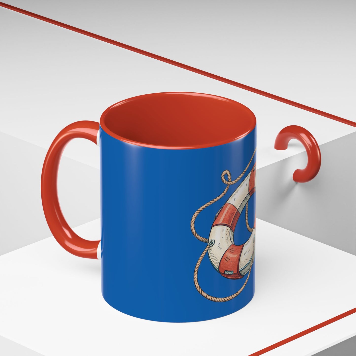 Lifesaver Accent Coffee Mug - Nautical Gift, Beach Decor, Sailor's Coffee Cup, Ocean Lover Mug, Summer Vibes