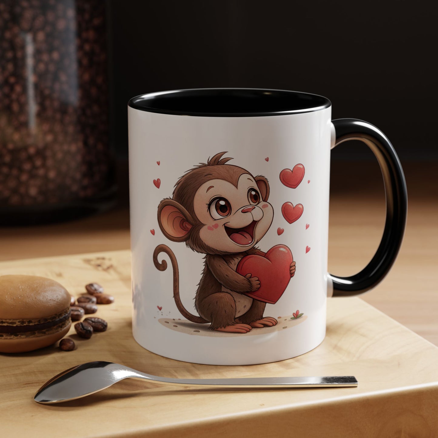 Cute Monkey Love Coffee Mug, Valentine's Gift, Animal Lover's Mug, Heartfelt Coffee Cup, Fun Kitchen Decor