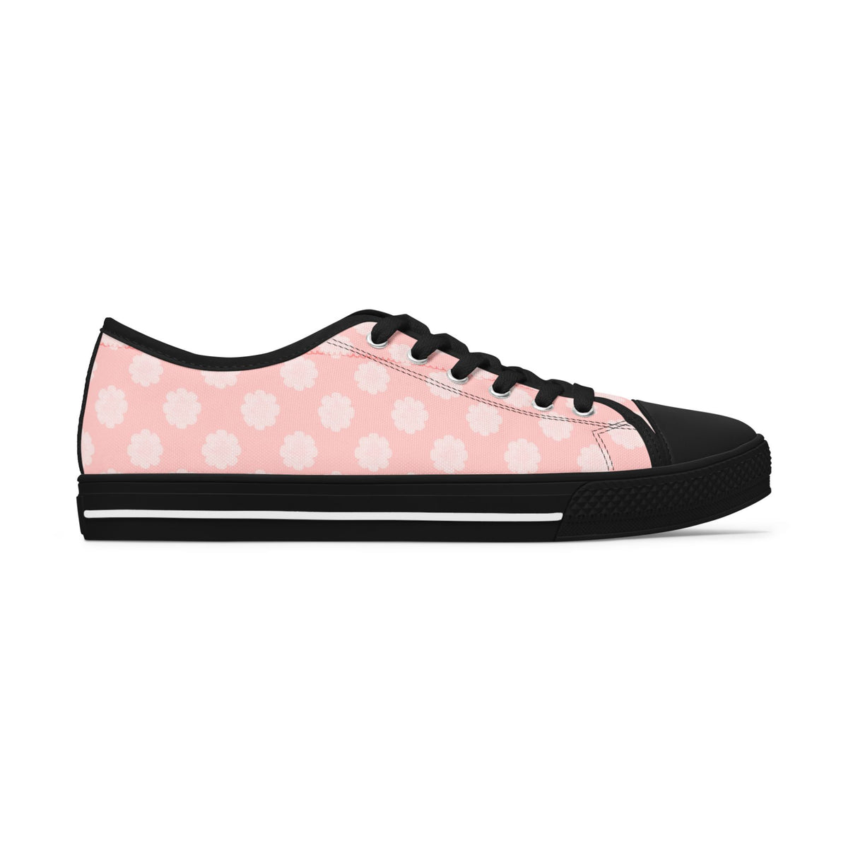 Pink Daisy Low Top Sneakers — Floral Canvas Casual Shoes