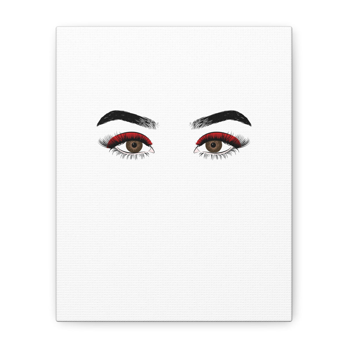 Glam Eyes Matte Canvas Wall Art — Brown Eyes with Red Lashes