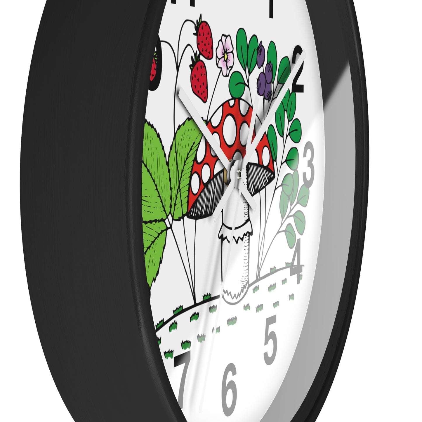 Charming Nature-Inspired Wall Clock with Mushroom and Berries, Home Decor, Rustic Clock, Gift for Nature Lovers, Boho Wall Art