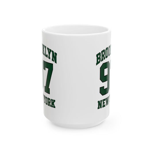 Brooklyn 97 New York Ceramic Mug – Vintage Varsity Number Coffee Cup (11oz, 15oz)