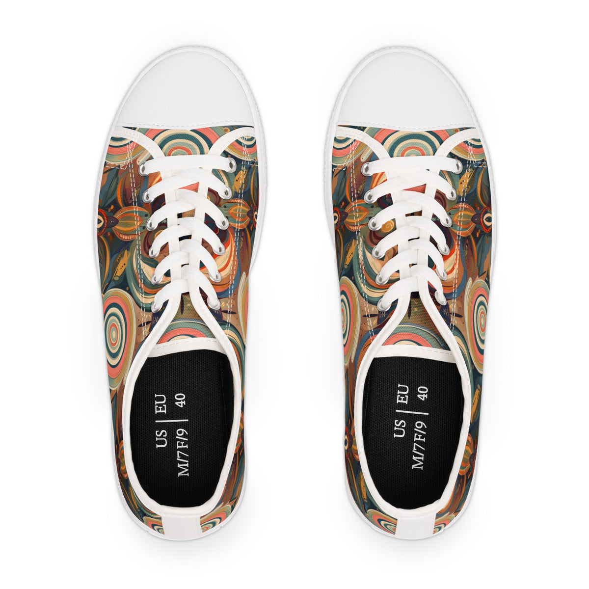 Low Top Sneakers — Retro Boho Circular Pattern Canvas Shoes
