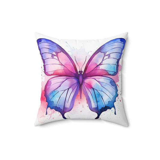 Butterfly Watercolor Square Pillow, Boho Decorative Pillow, Nature Lover Gift, Bedroom Decor, Colorful Cushion