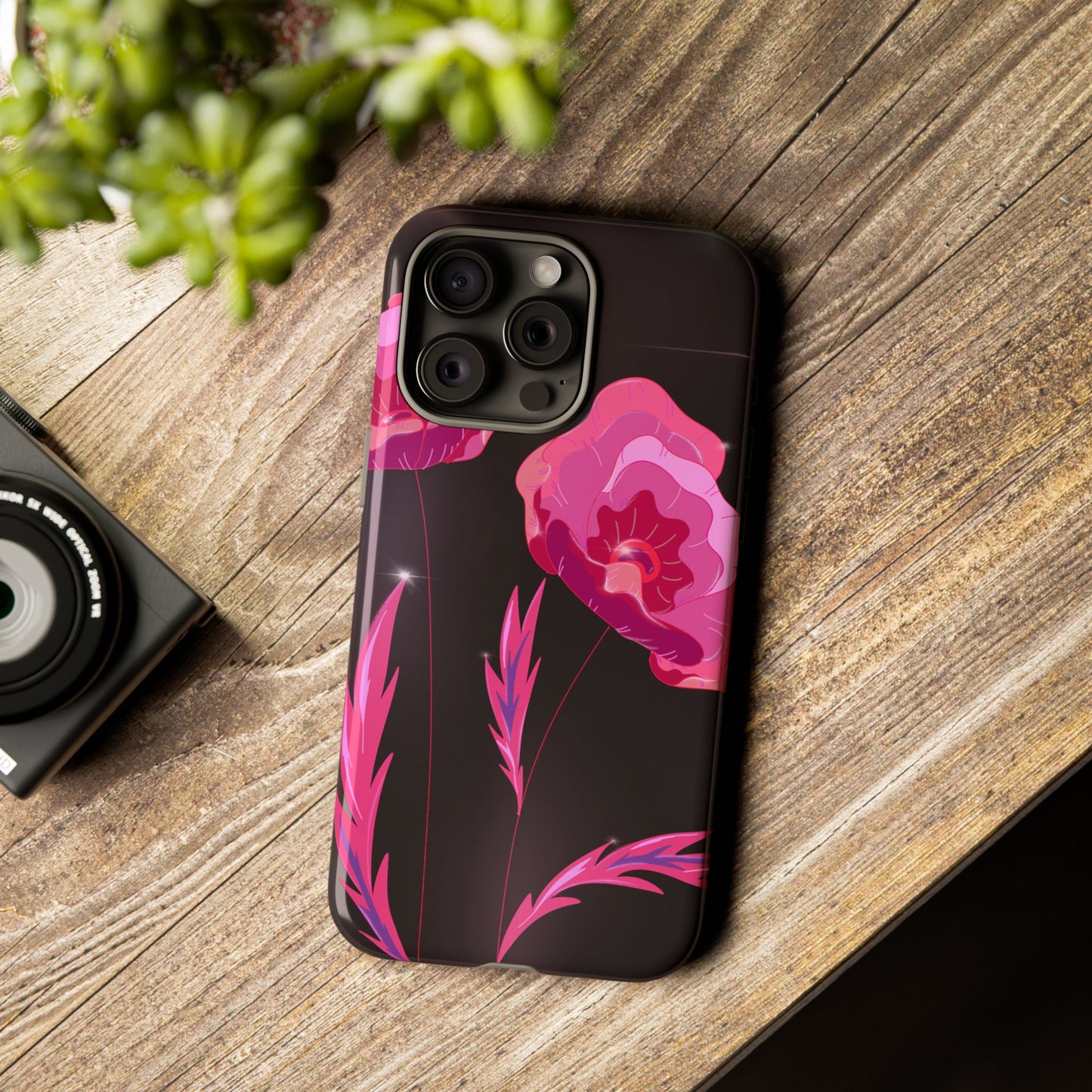 Floral iPhone Case | Tough Cases with Pink Poppy Design, Elegant Flower Phone Cover, Gift for Her, Spring Accessories, Chic Tech