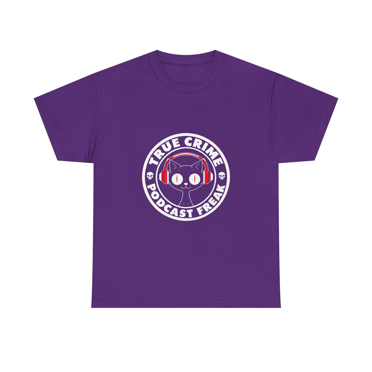 True Crime Podcast Tee — Cat with Headphones Logo
