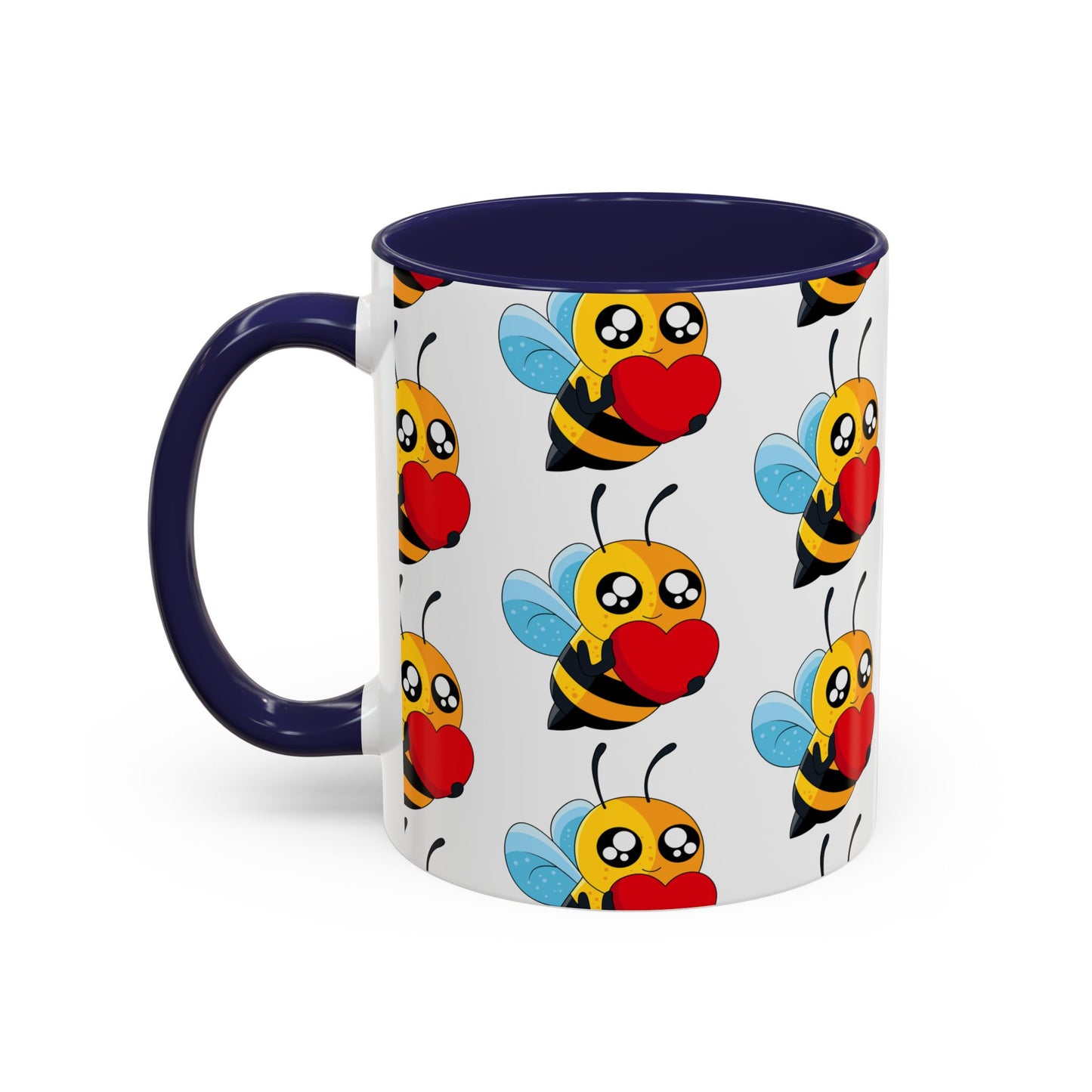 Cute Bee Love Accent Coffee Mug, Cute Floral Mug, Cheerful Bee Design